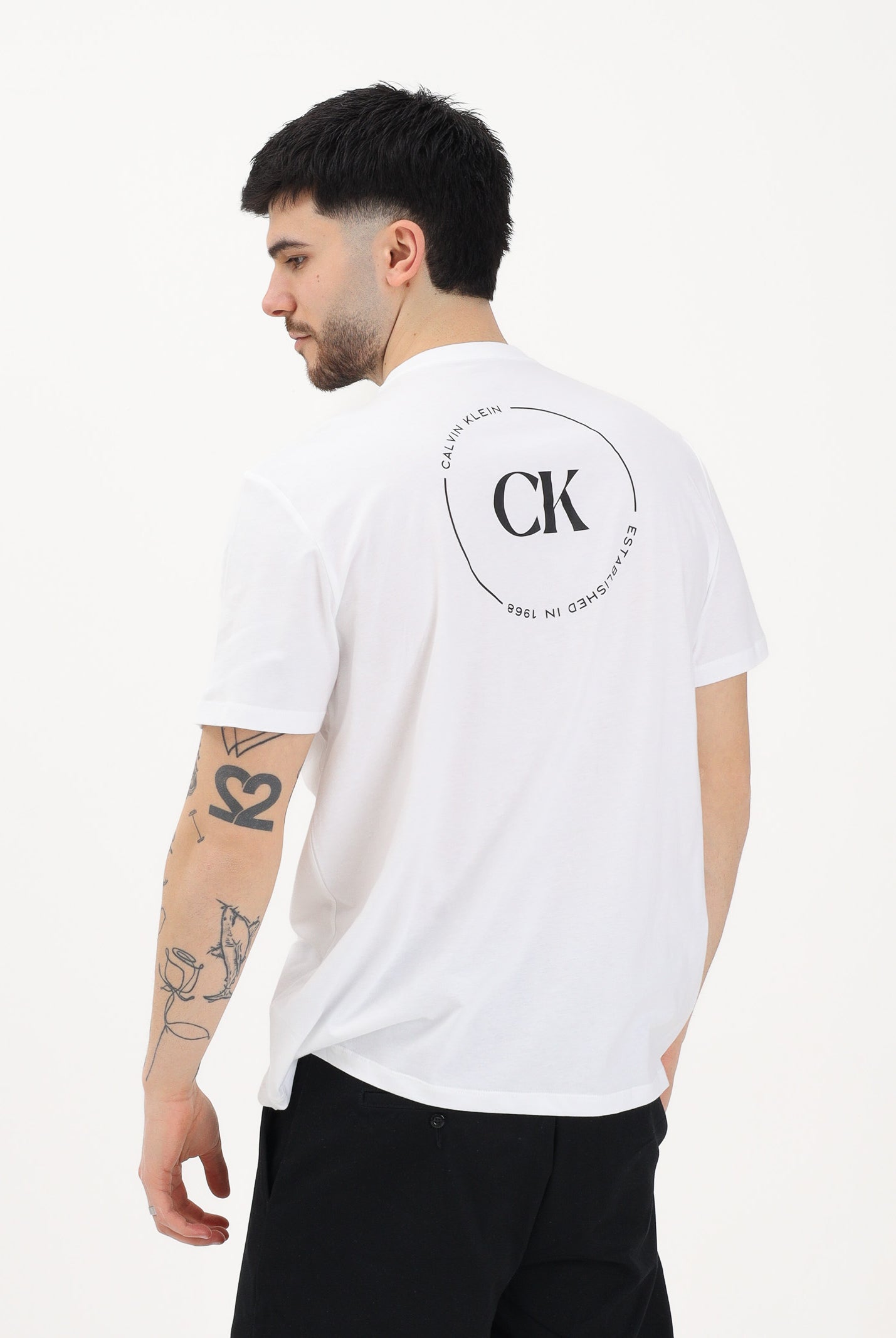 CALVIN KLEIN JEANS T-shirt a manica corta bianca da uomo con stampa sul retro LV04RF801G YAF CALVIN KLEIN JEANS