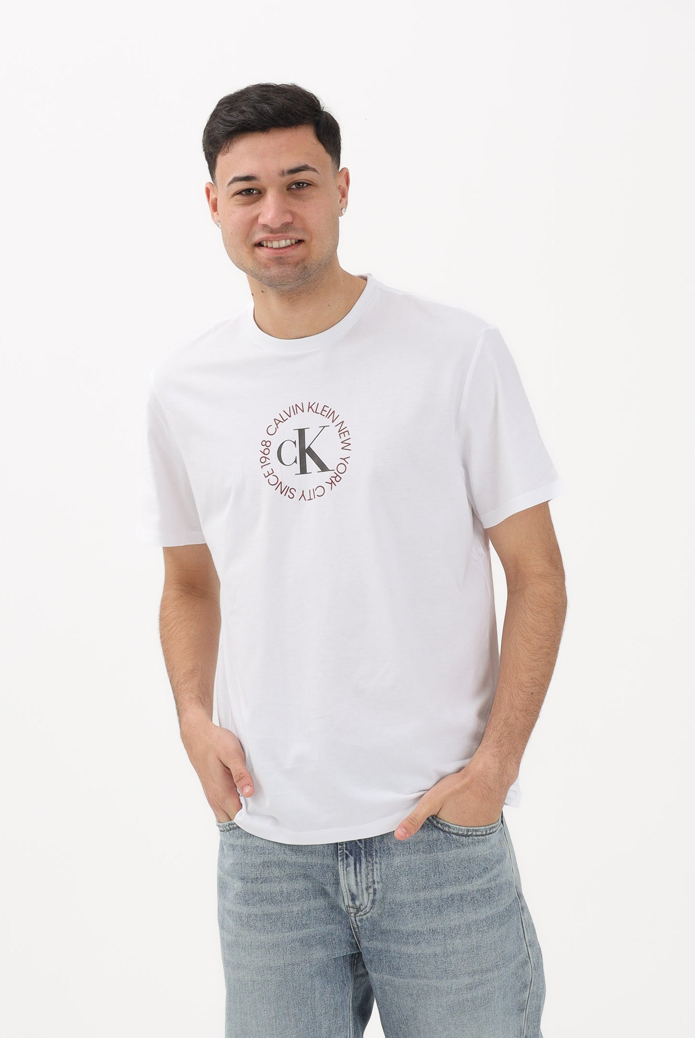 CALVIN KLEIN JEANS T-shirt a manica corta bianca da uomo con stampa logo LV14RE816GYAA . CALVIN KLEIN JEANS