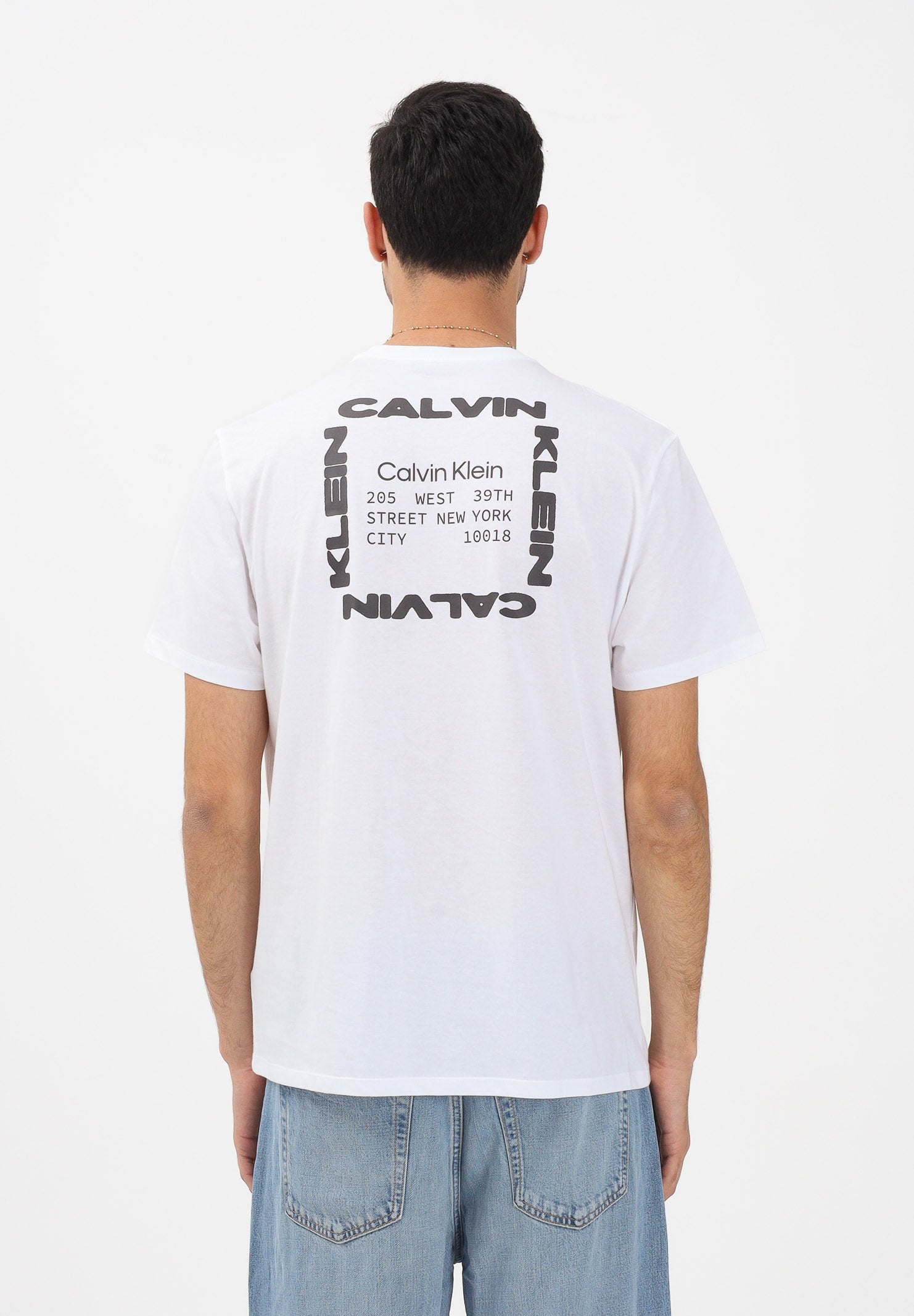 CALVIN KLEIN JEASN T-shirt a manica corta bianca da uomo con stampa sul retro LV14RE830GYAA . CALVIN KLEIN JEANS