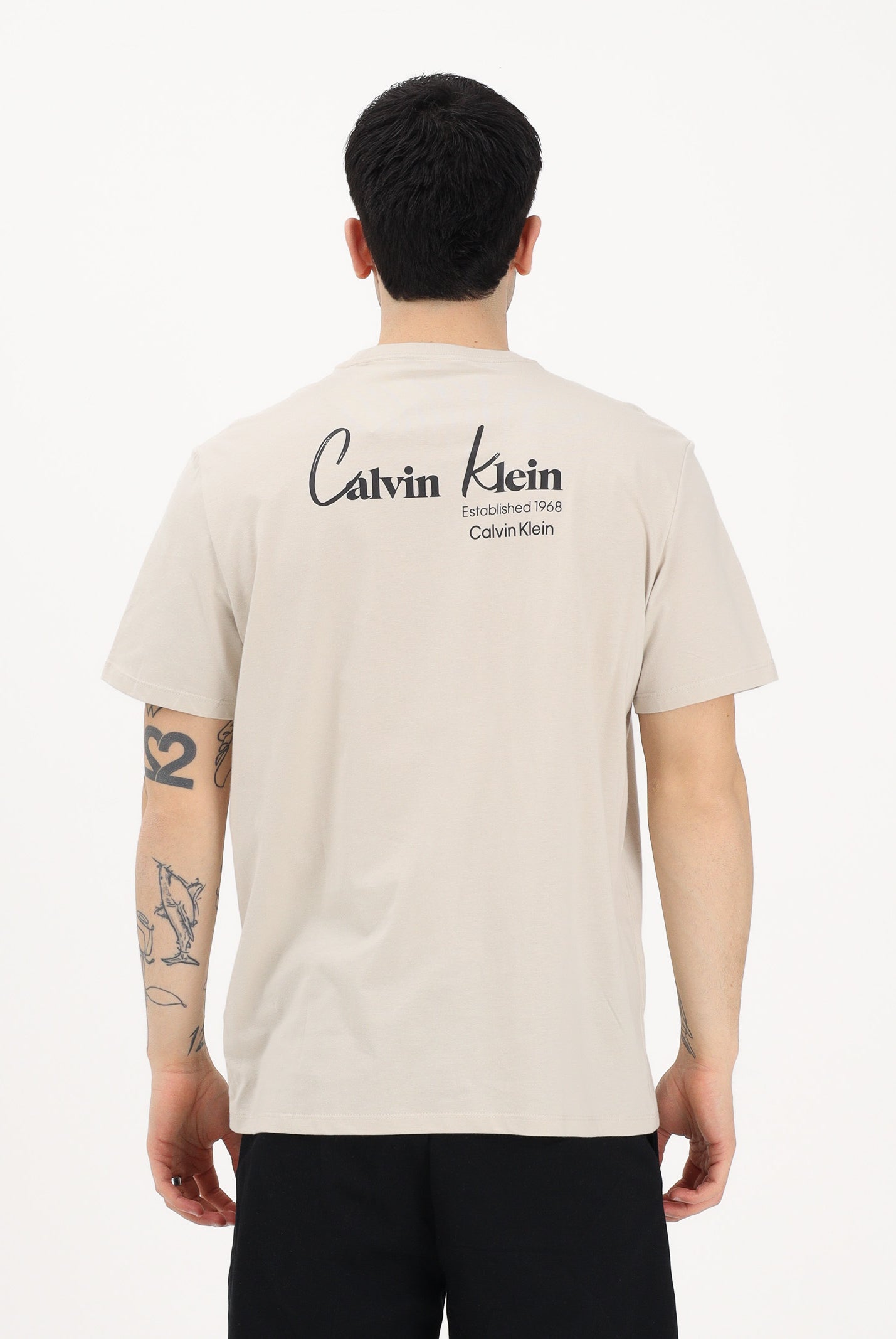 CALVIN KLEIN JEANS T-shirt a manica corta beige da uomo con logo frontale e stampa sul retro LV14RF802G 2JX CALVIN KLEIN JEANS