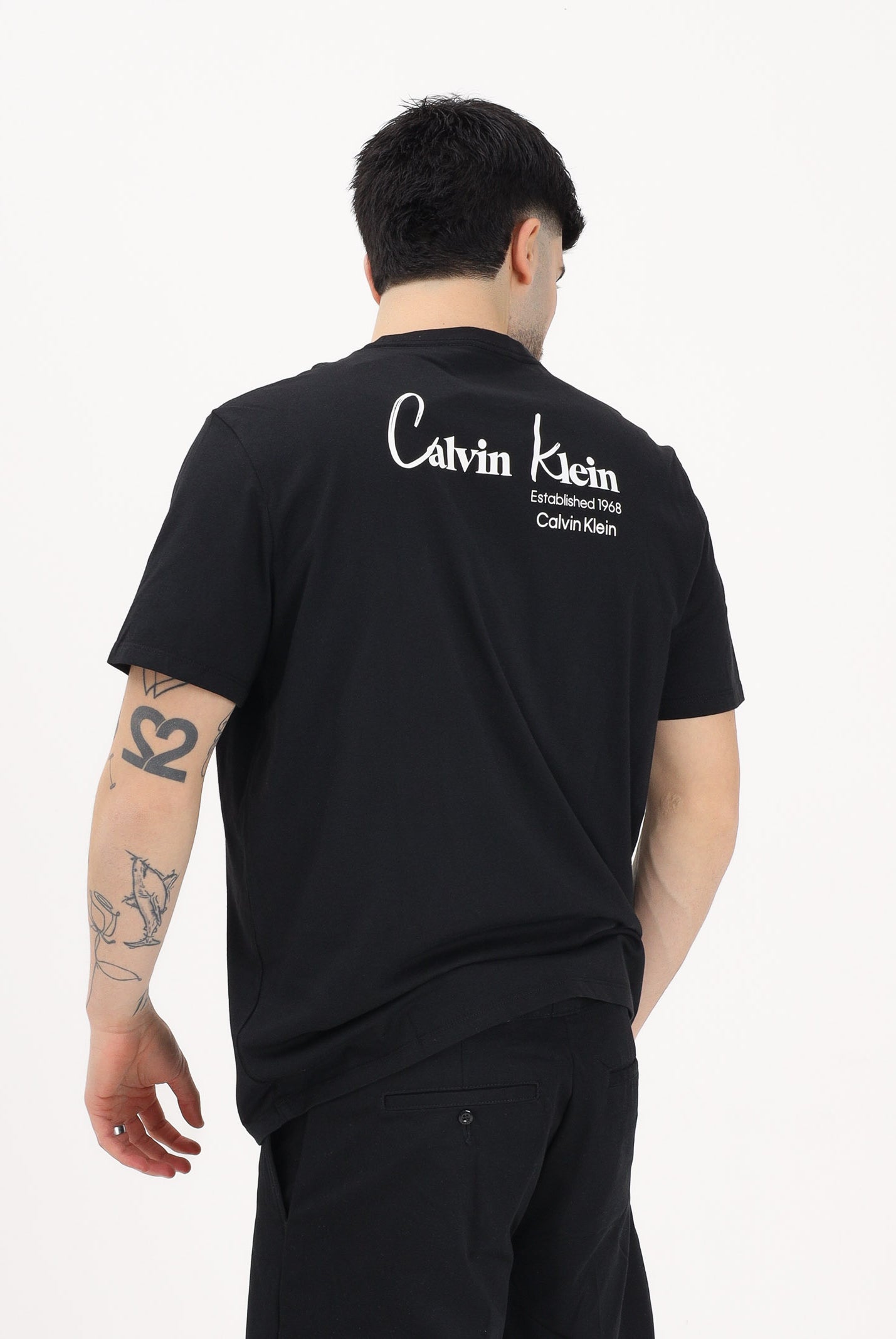 CALVIN KLEIN JEANS T-shirt a manica corta nera da uomo con logo frontale e stampa sul retro LV14RF802G UB1 CALVIN KLEIN JEANS