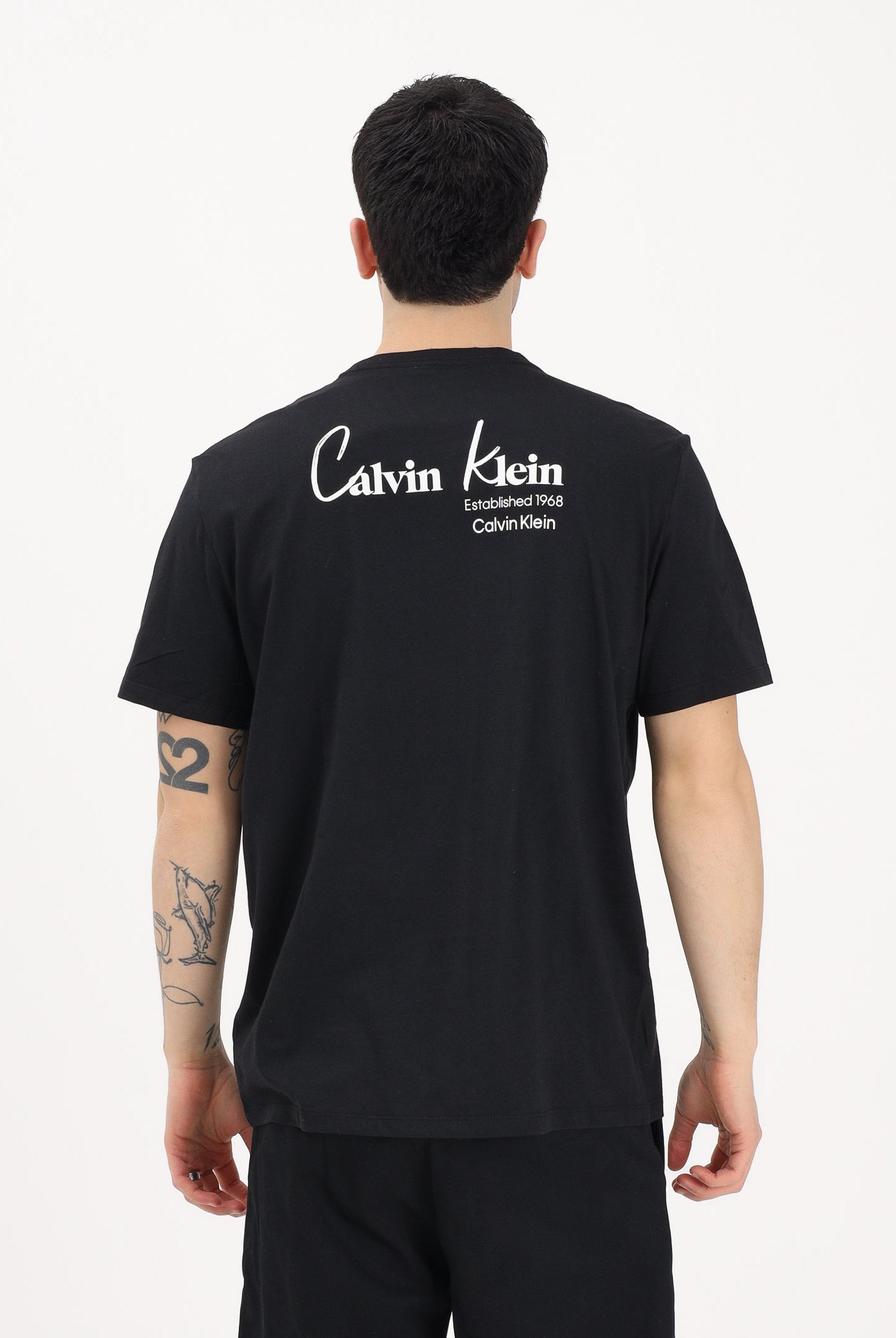 CALVIN KLEIN JEANS T-shirt a manica corta nera da uomo con logo frontale e stampa sul retro LV14RF802G UB1 CALVIN KLEIN JEANS