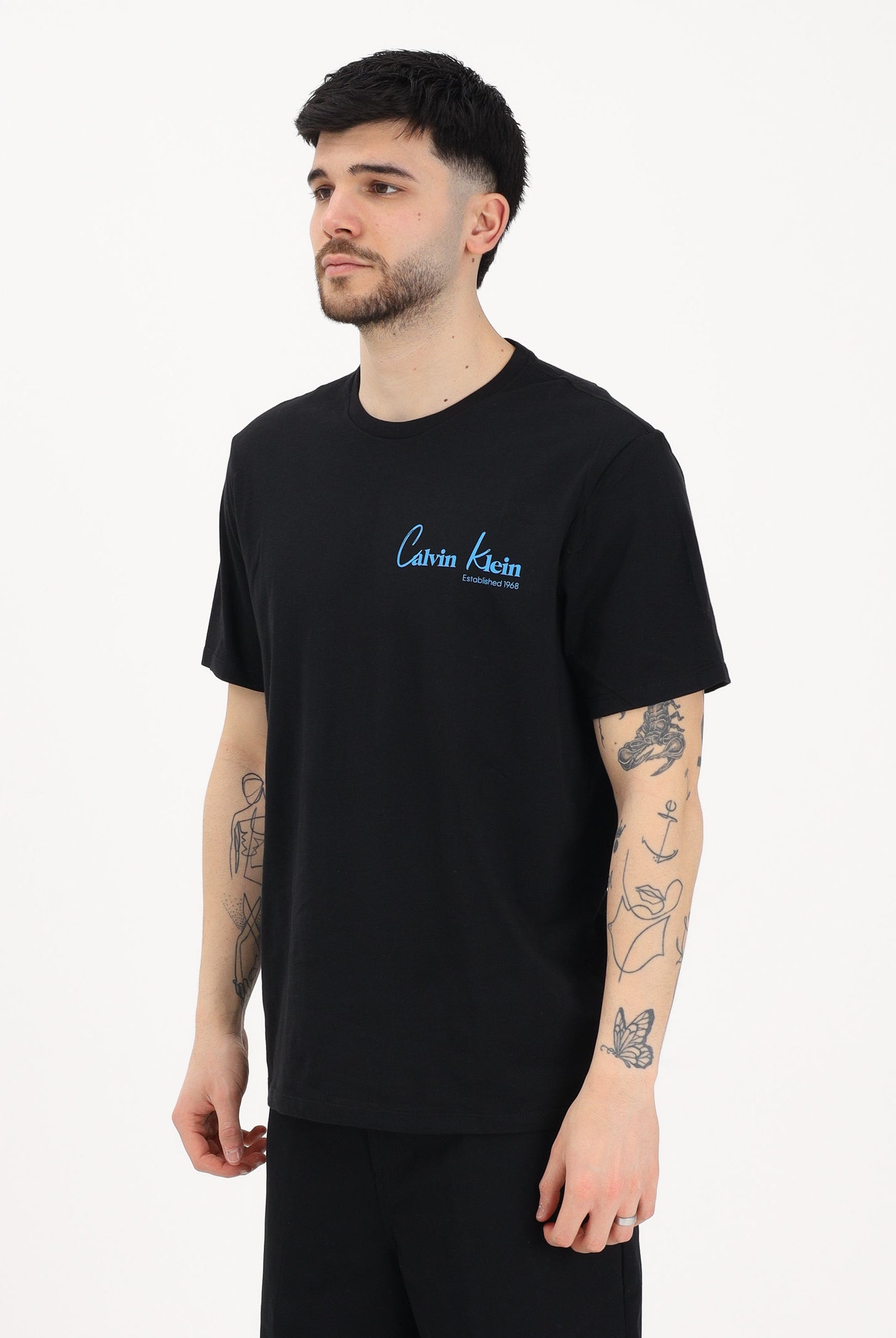 CALVIN KLEIN JEANS T-shirt a manica corta nera da uomo con logo frontale e stampa sul retro LV14RF802G UB1 CALVIN KLEIN JEANS