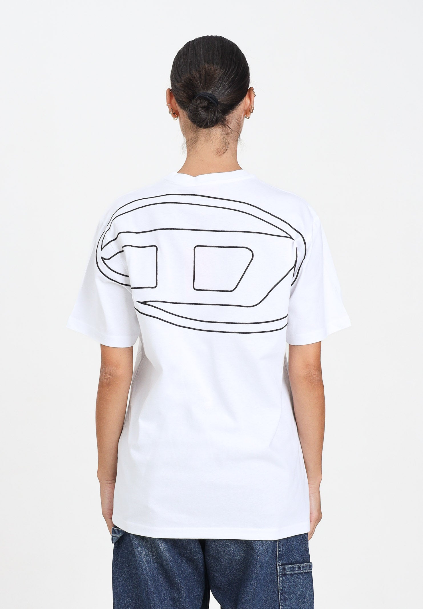 DIESEL T-shirt a manica corta bianca per donna, ragazzi e bambini con maxi logo Oval D J022760HGAM K100 DIESEL