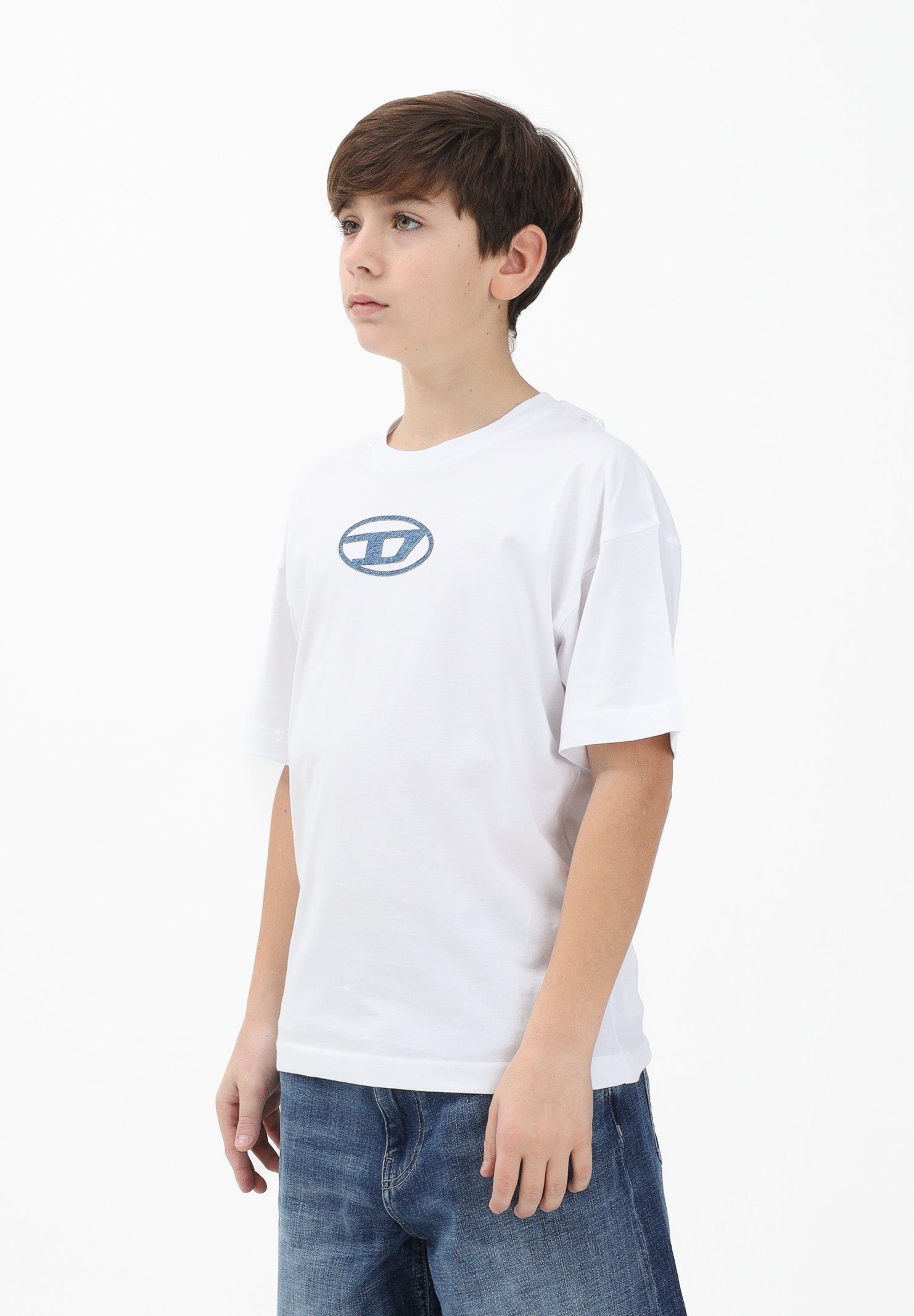 DIESEL T-shirt a manica corta bianca per donna, ragazzi e bambini con logo J025900GRAI K100 DIESEL