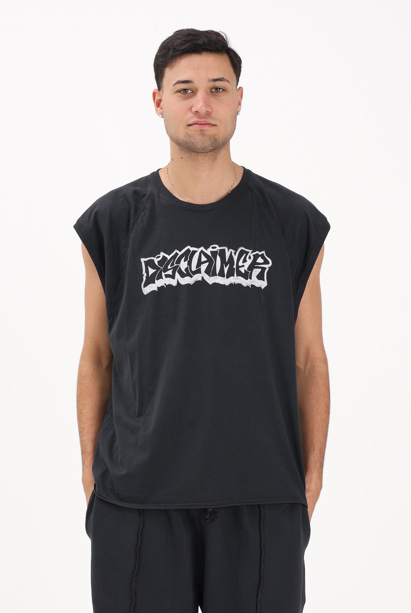 DISCLAIMER T-shirt smanicata grigia da uomo con logo 26EDS55429 NE DISCLAIMER