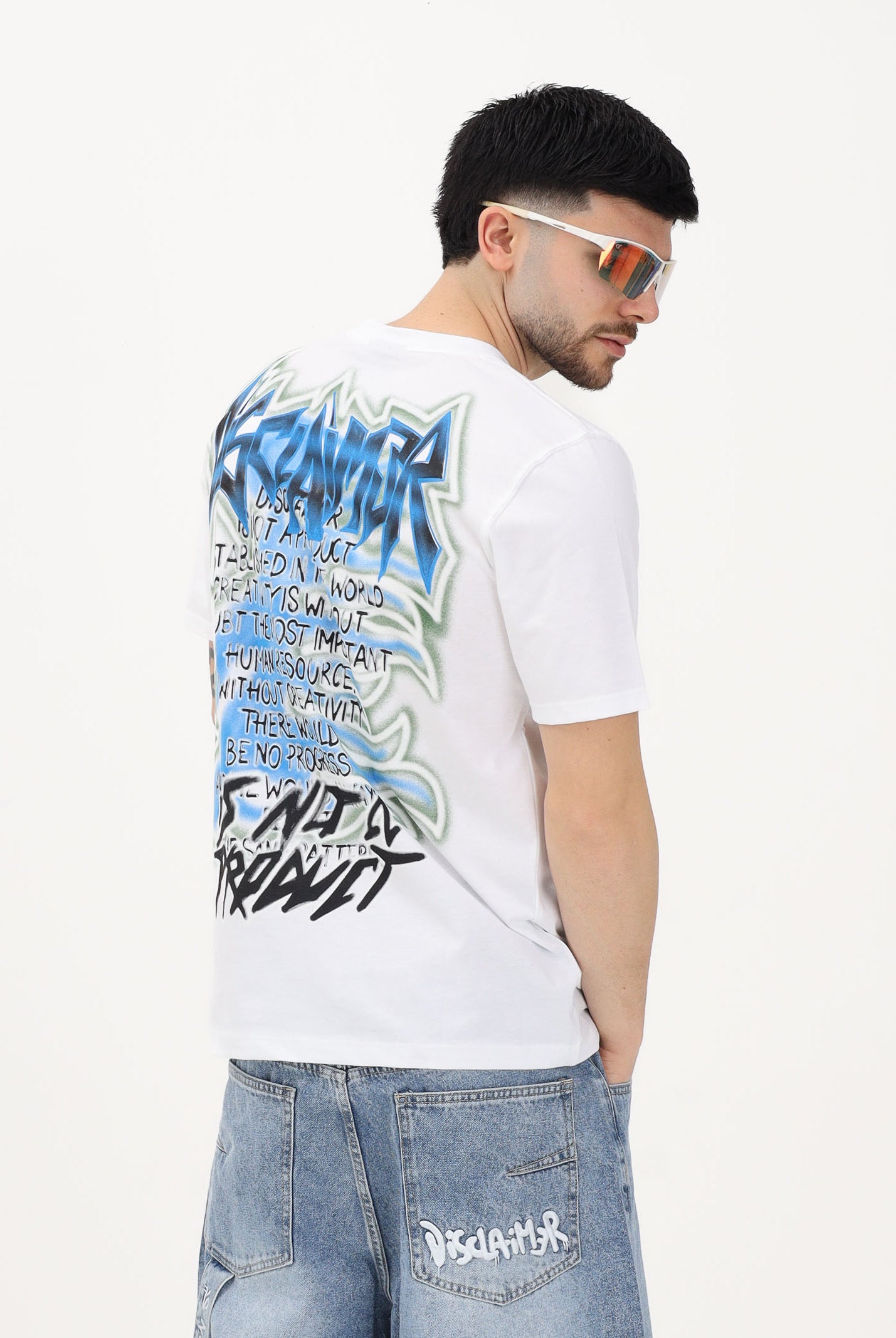 DISCLAIMER T-shirt a manica corta bianca da uomo con stampa grafica posteriore 26EDS55445 BI DISCLAIMER