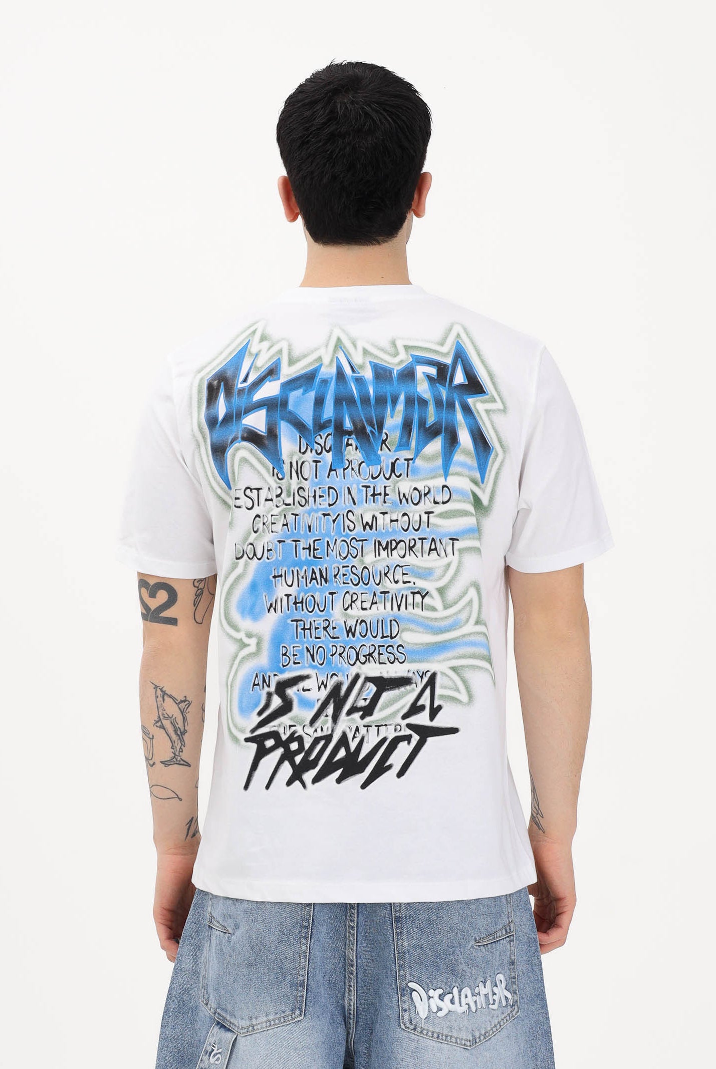 DISCLAIMER T-shirt a manica corta bianca da uomo con stampa grafica posteriore 26EDS55445 BI DISCLAIMER