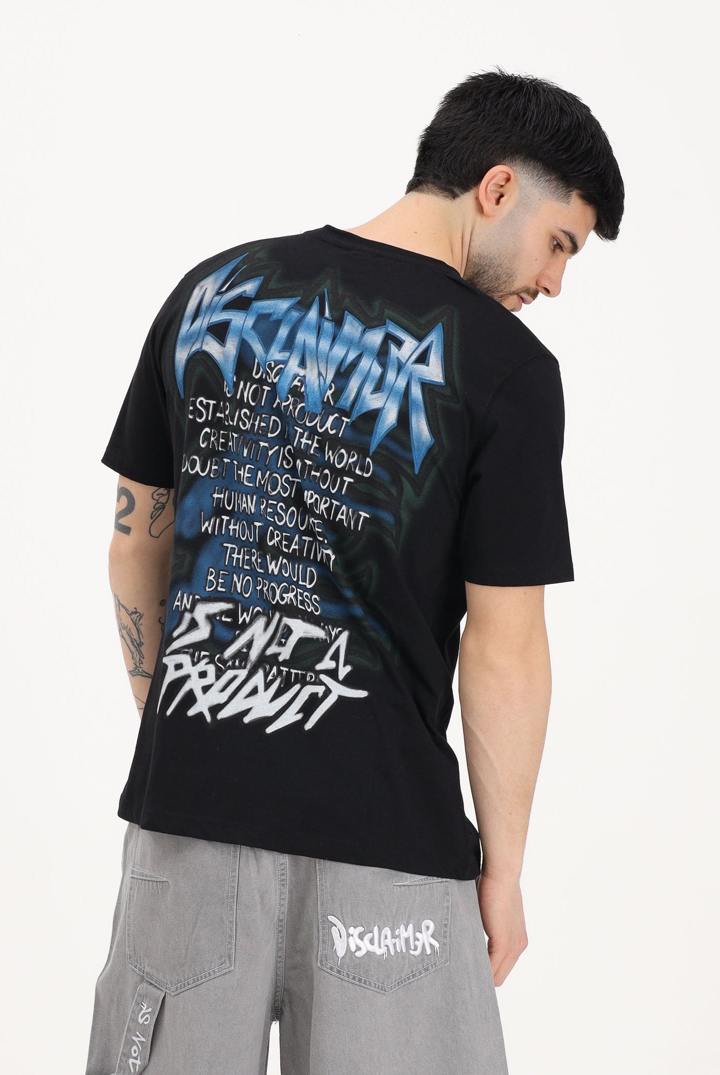 DISCLAIMER T-shirt a manica corta nera da uomo con stampa grafica posteriore 26EDS55445 NE DISCLAIMER