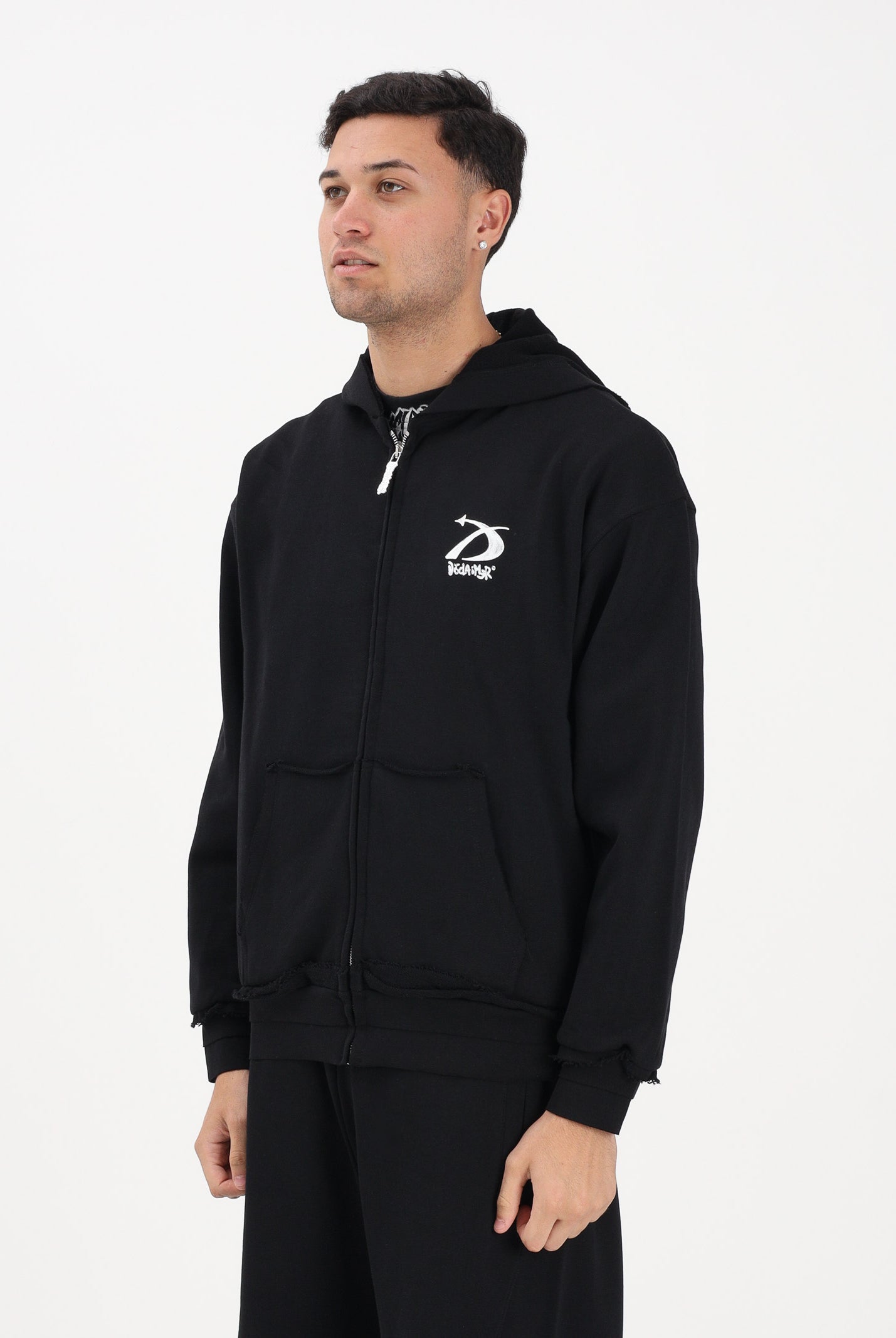 DISCLAIMER Felpa con zip nera da uomo rifinita da logo 26EDS55451 NE DISCLAIMER