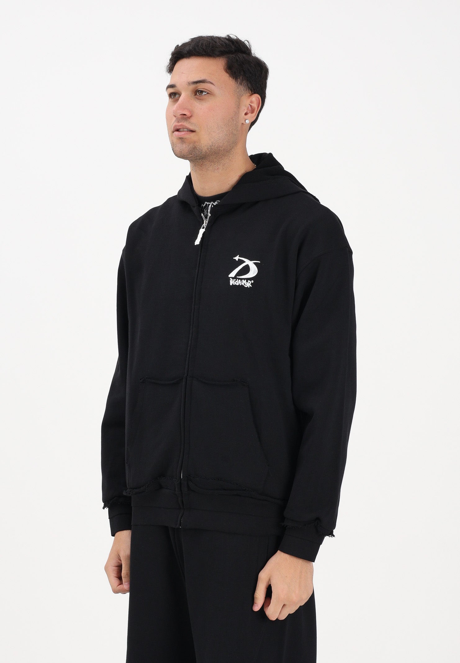 DISCLAIMER Felpa con zip nera da uomo rifinita da logo 26EDS55451 NE DISCLAIMER