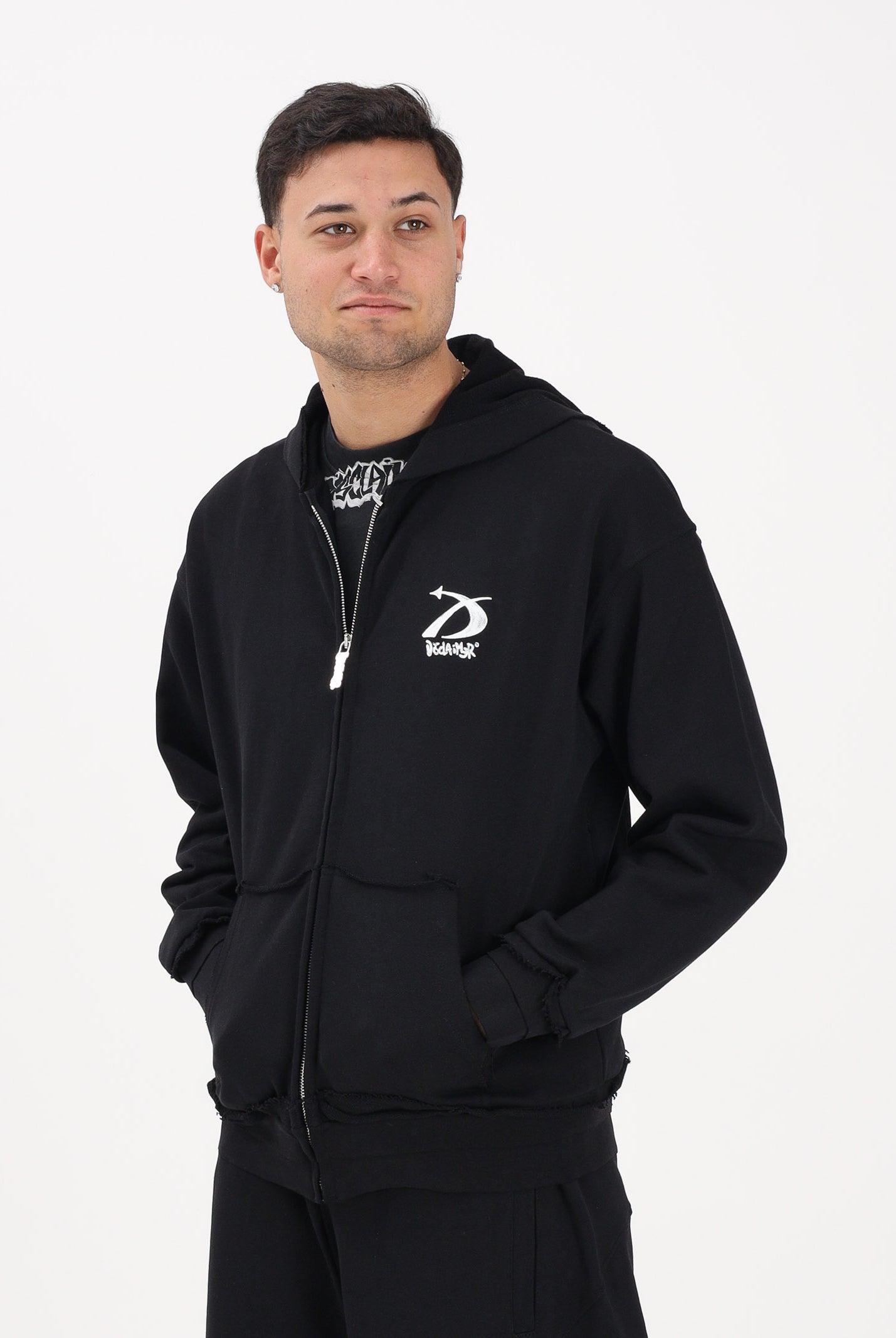 DISCLAIMER Felpa con zip nera da uomo rifinita da logo 26EDS55451 NE DISCLAIMER