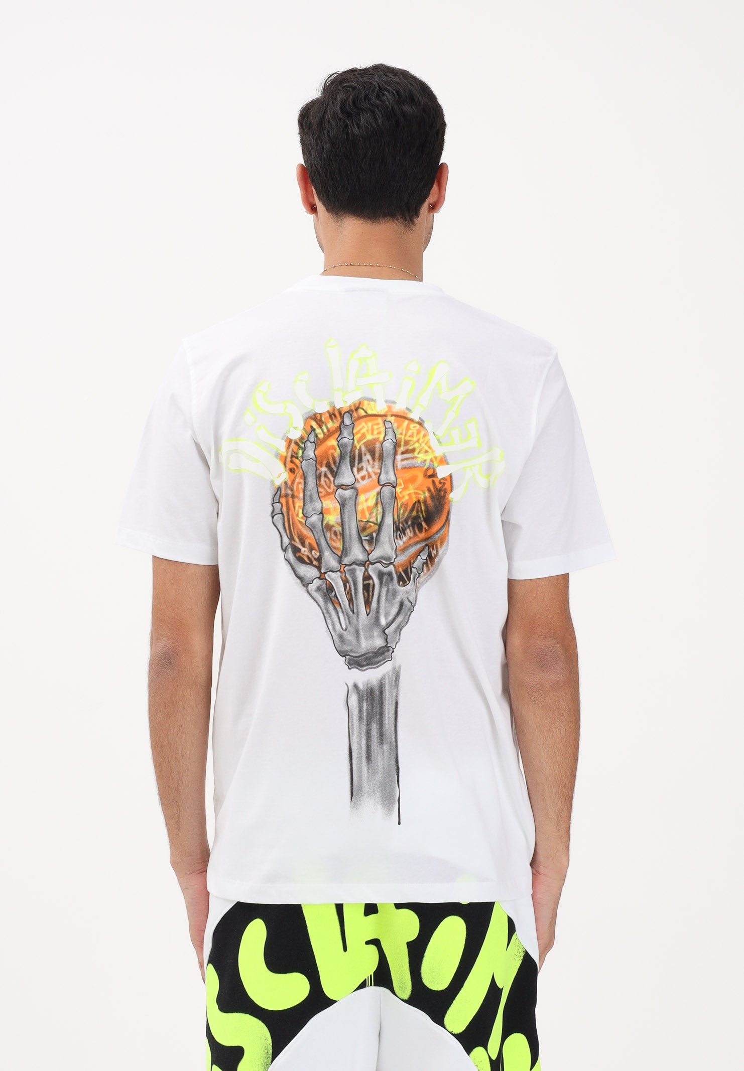 DISCLAIMER T-shirt a manica corta bianca da uomo con grafica sul retro 26EDS55460 BI DISCLAIMER