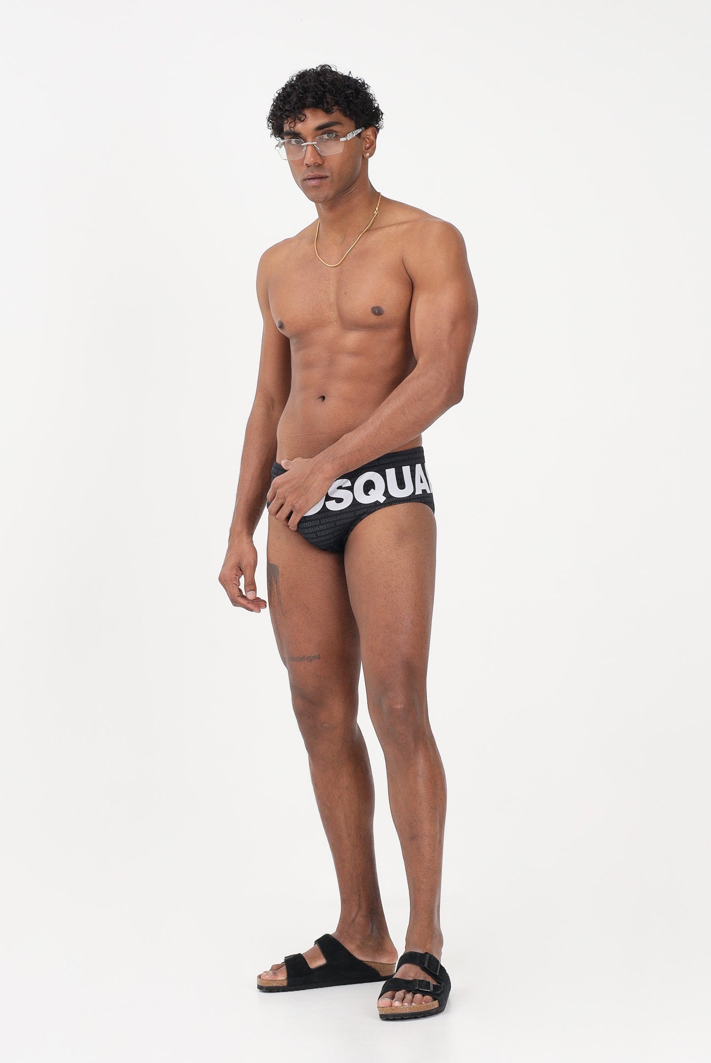 DSQUARED2 Slip mare nero da uomo con logo maxi e stampa all-over D7B2E6590 010 DSQUARED2