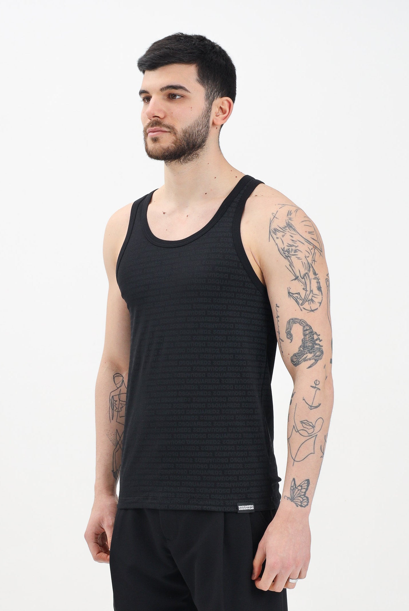 DSQUARED2 Canotta nera da uomo con logo all-over D9D095510 001 DSQUARED2