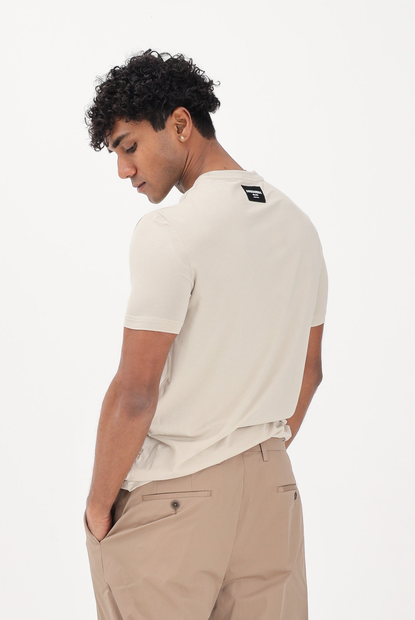 DSQUARED2 T-shirt a manica corta beige da uomo con patch logo D9M206240 266 DSQUARED2