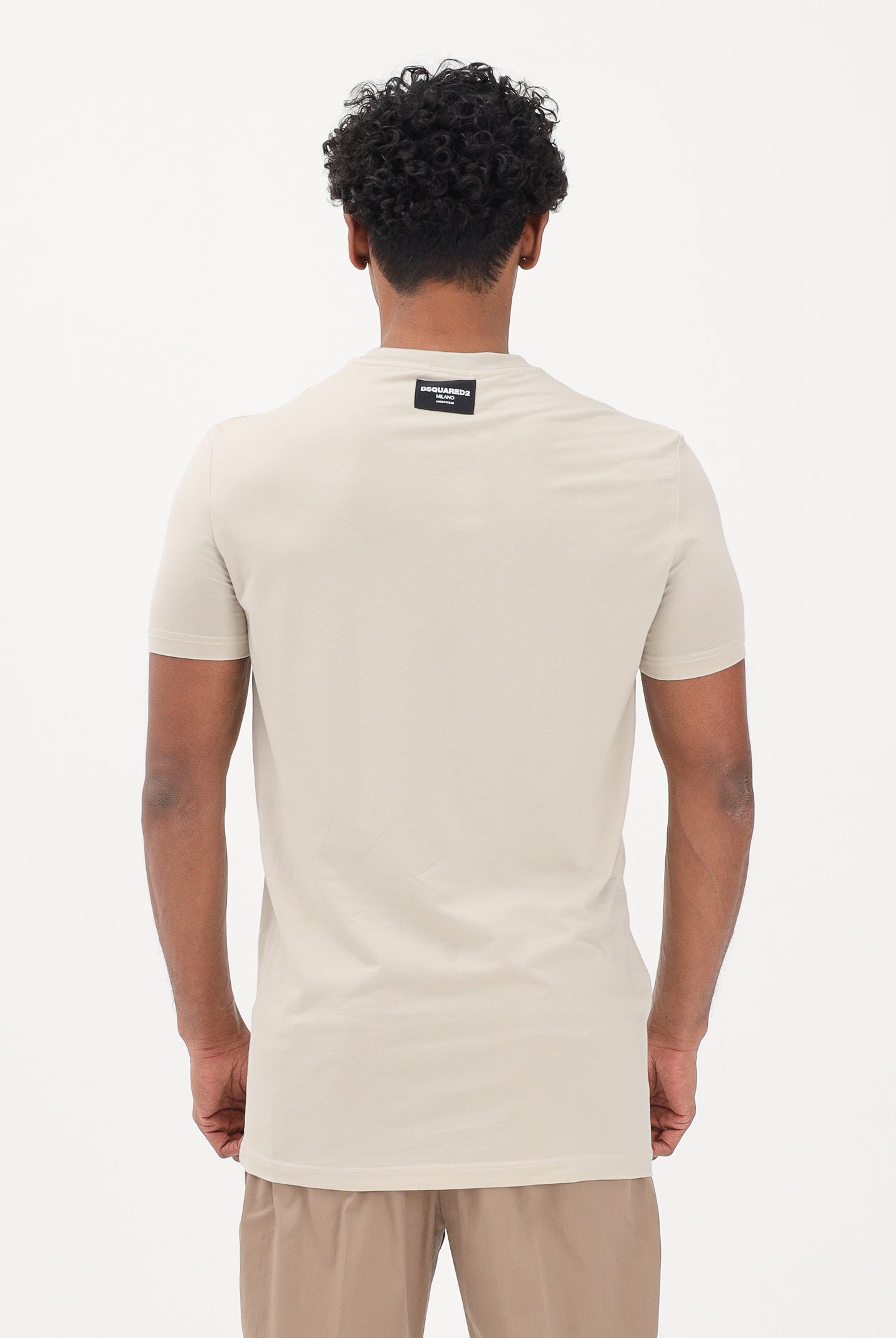 DSQUARED2 T-shirt a manica corta beige da uomo con patch logo D9M206240 266 DSQUARED2