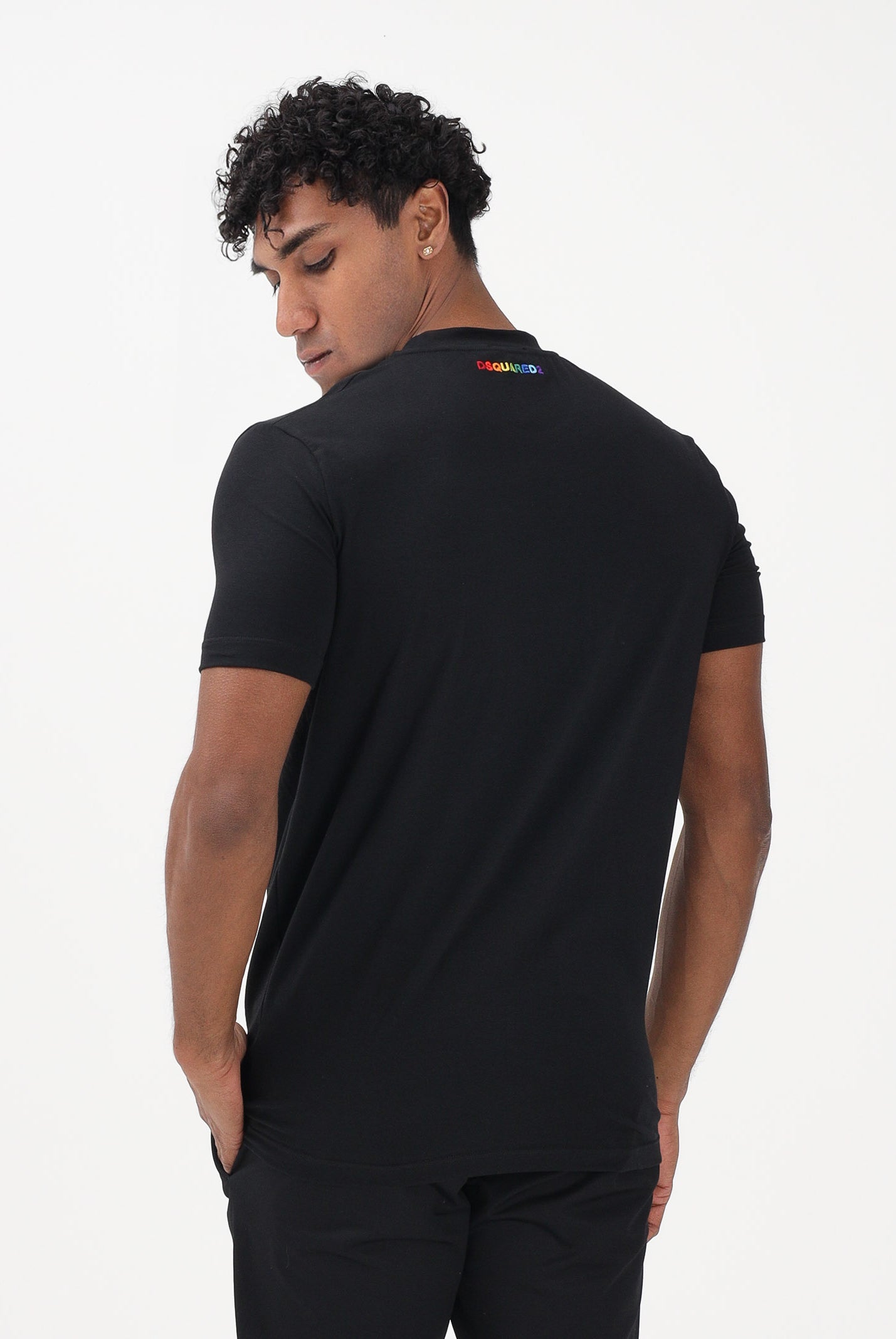 DSQUARED2 T-shirt a manica corta nera da uomo con ricamo logo sul retro D9M206250 001 DSQUARED2