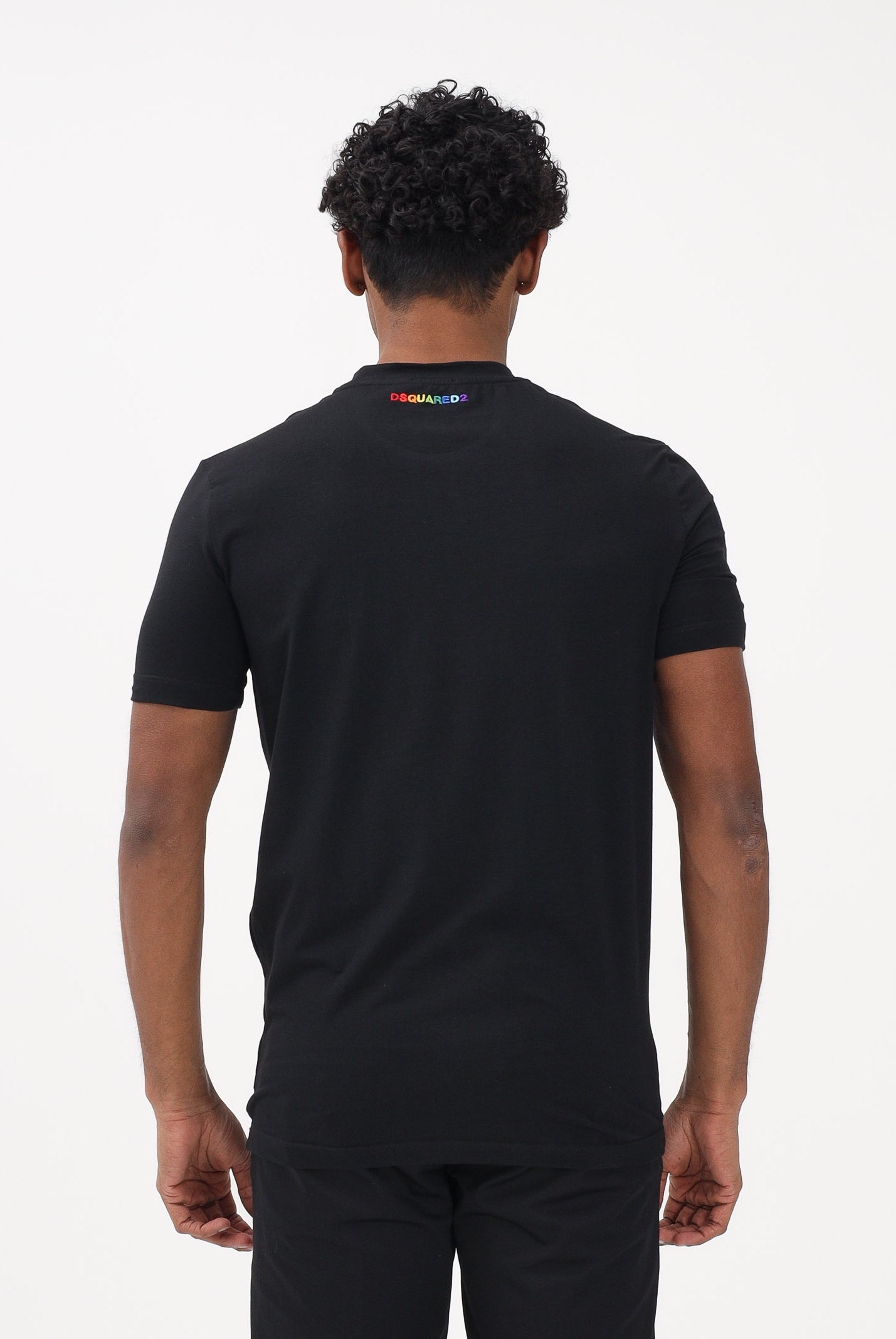 DSQUARED2 T-shirt a manica corta nera da uomo con ricamo logo sul retro D9M206250 001 DSQUARED2
