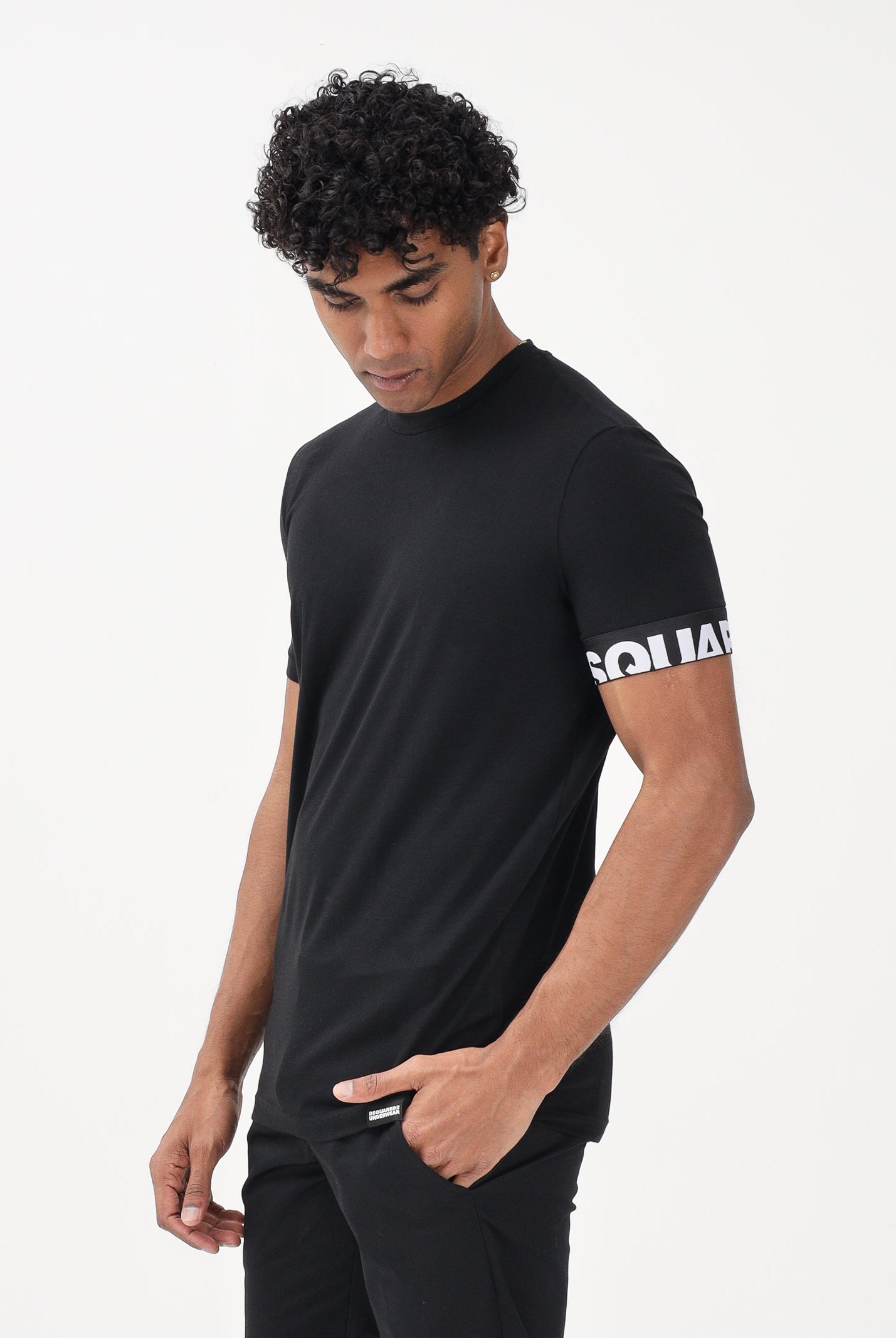 DSQUARED2 T-shirt a manica corta nera da uomo con manica logata D9M3S6190 010 DSQUARED2