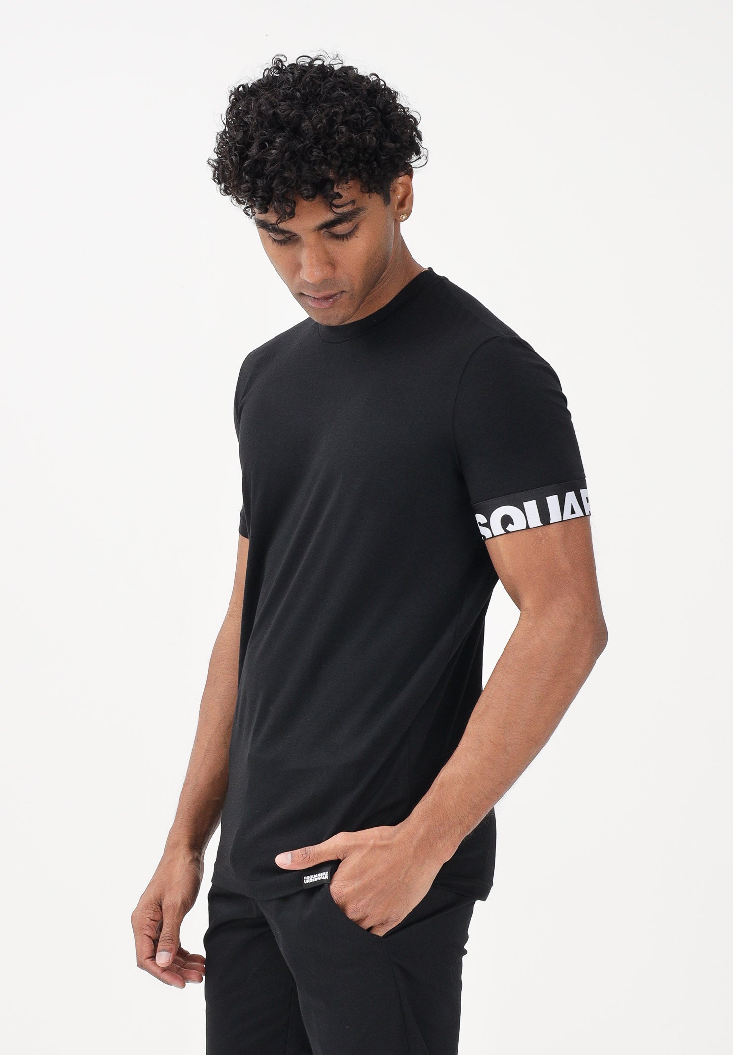 DSQUARED2 T-shirt a manica corta nera da uomo con manica logata D9M3S6190 010 DSQUARED2