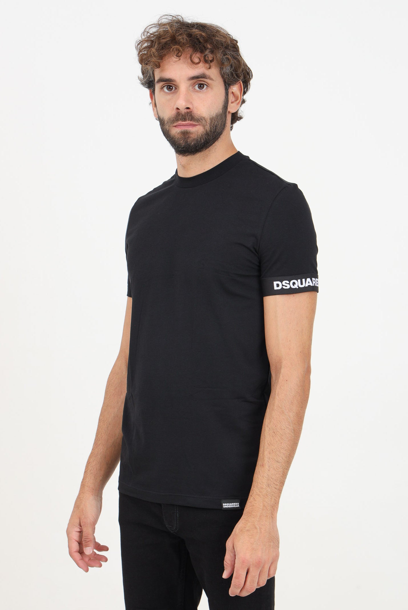 DSQUARED2 T-shirt a manica corta nera da uomo con manica logata D9M3S6210 001 DSQUARED2