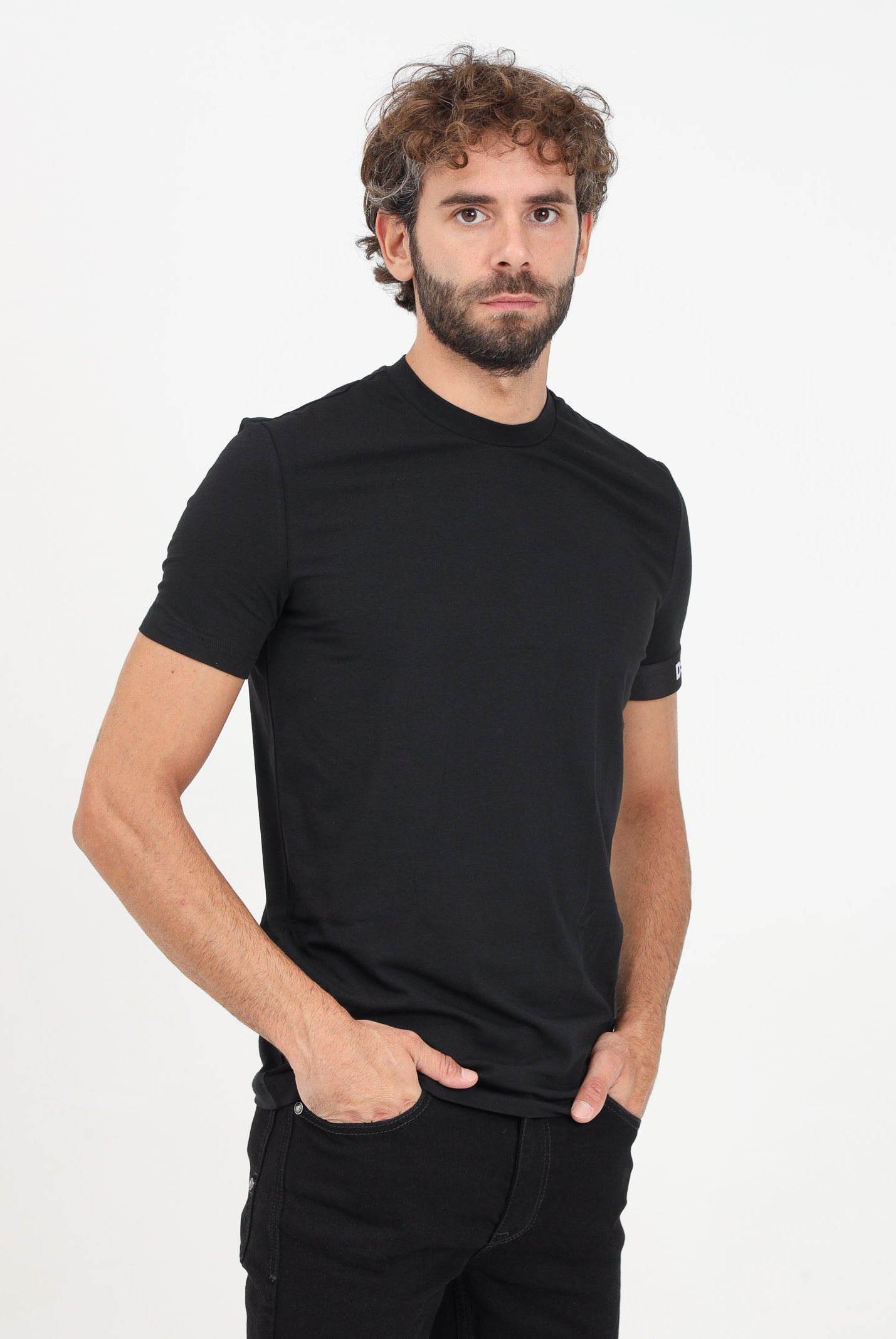 DSQUARED2 T-shirt a manica corta nera da uomo con manica logata D9M3S6210 001 DSQUARED2