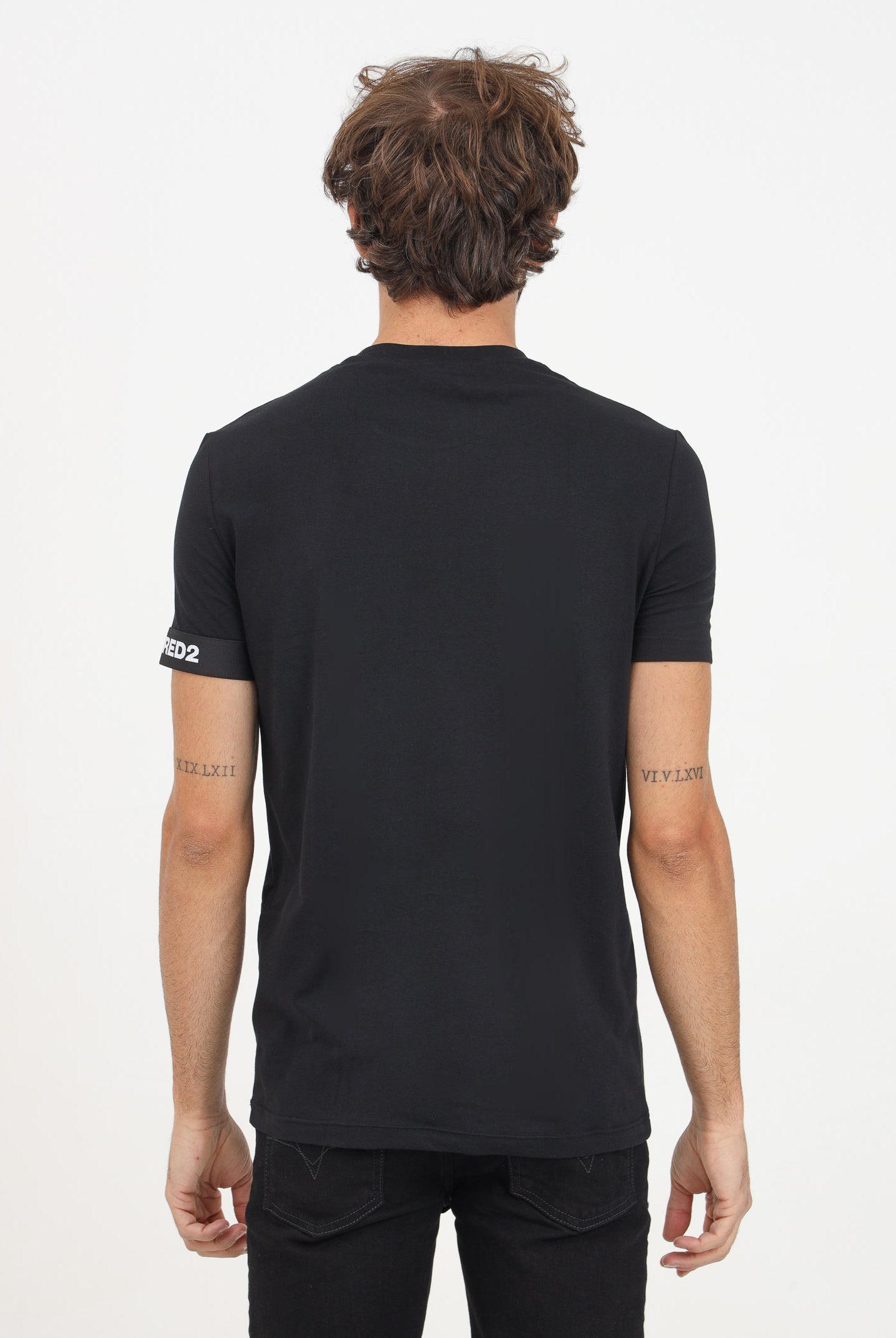 DSQUARED2 T-shirt a manica corta nera da uomo con manica logata D9M3S6210 001 DSQUARED2