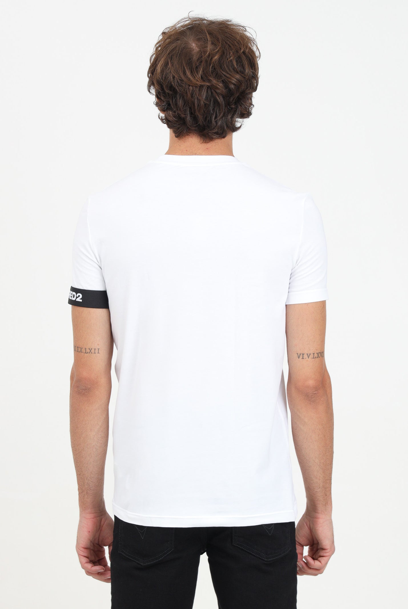 DSQUARED2 T-shirt a manica corta bianca da uomo con manica logata D9M3S6210 100 DSQUARED2