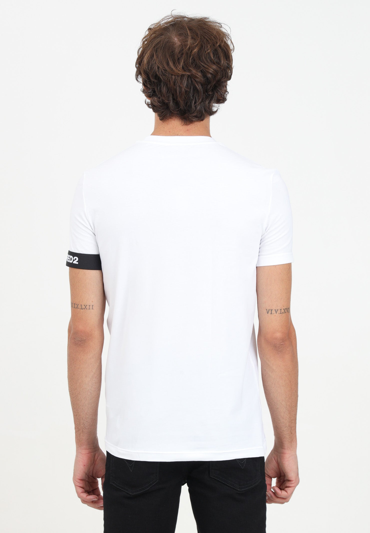 DSQUARED2 T-shirt a manica corta bianca da uomo con manica logata D9M3S6210 100 DSQUARED2