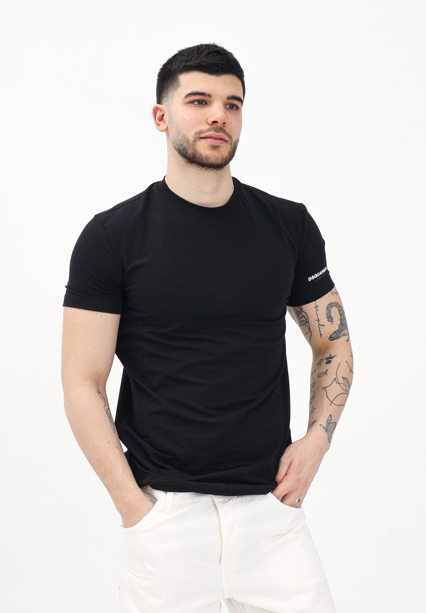 DSQUARED2 T-shirt a manica corta nera da uomo con stampa logo DCX250070D 010 DSQUARED2