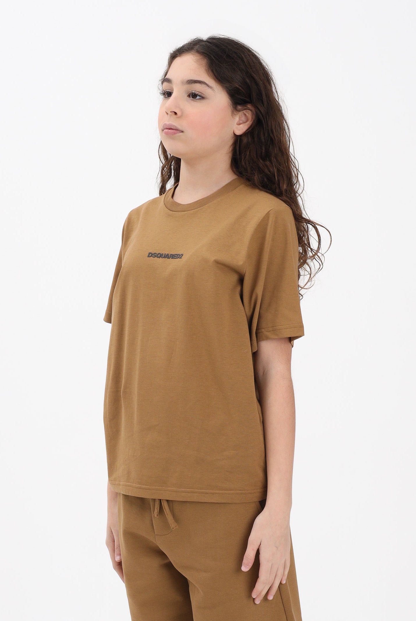 DSQUARED2 T-shirt a manica corta marrone per donna, ragazzi e bambini con logo DQ2823D004G DQ730 DSQUARED2