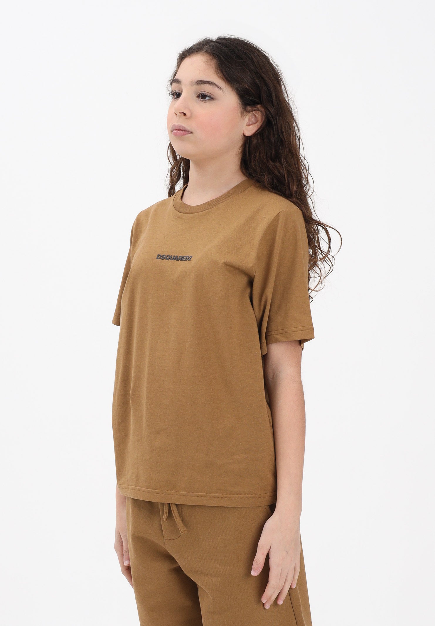 DSQUARED2 T-shirt a manica corta marrone per donna, ragazzi e bambini con logo DQ2823D004G DQ730 DSQUARED2