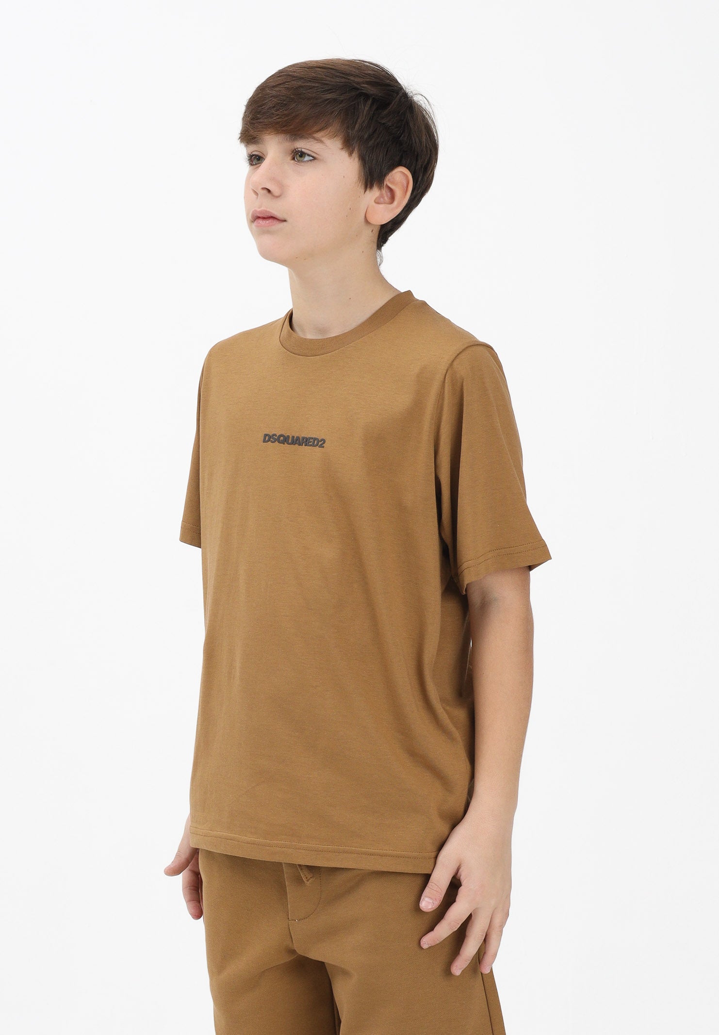 DSQUARED2 T-shirt a manica corta marrone per donna, ragazzi e bambini con logo DQ2823D004G DQ730 DSQUARED2
