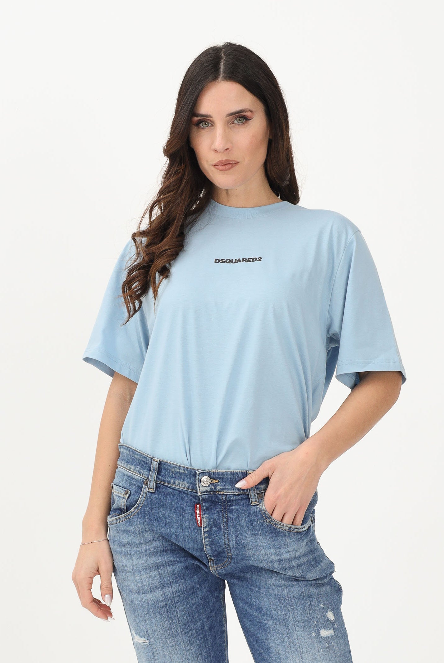 DSQUARED2 T-shirt a manica corta celeste per donna, ragazzi e bambini con logo DQ2823D004G DQ814 DSQUARED2