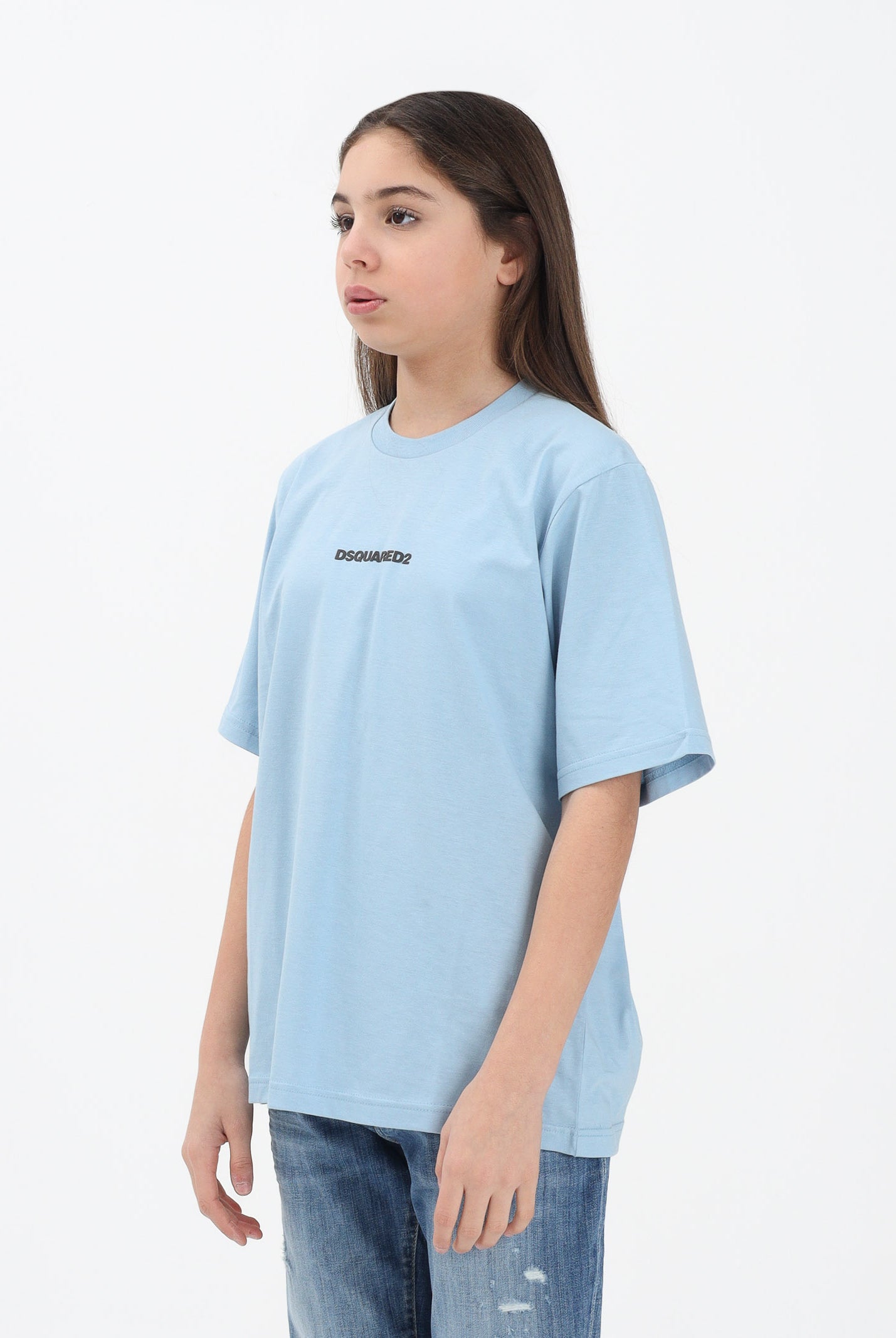 DSQUARED2 T-shirt a manica corta celeste per donna, ragazzi e bambini con logo DQ2823D004G DQ814 DSQUARED2