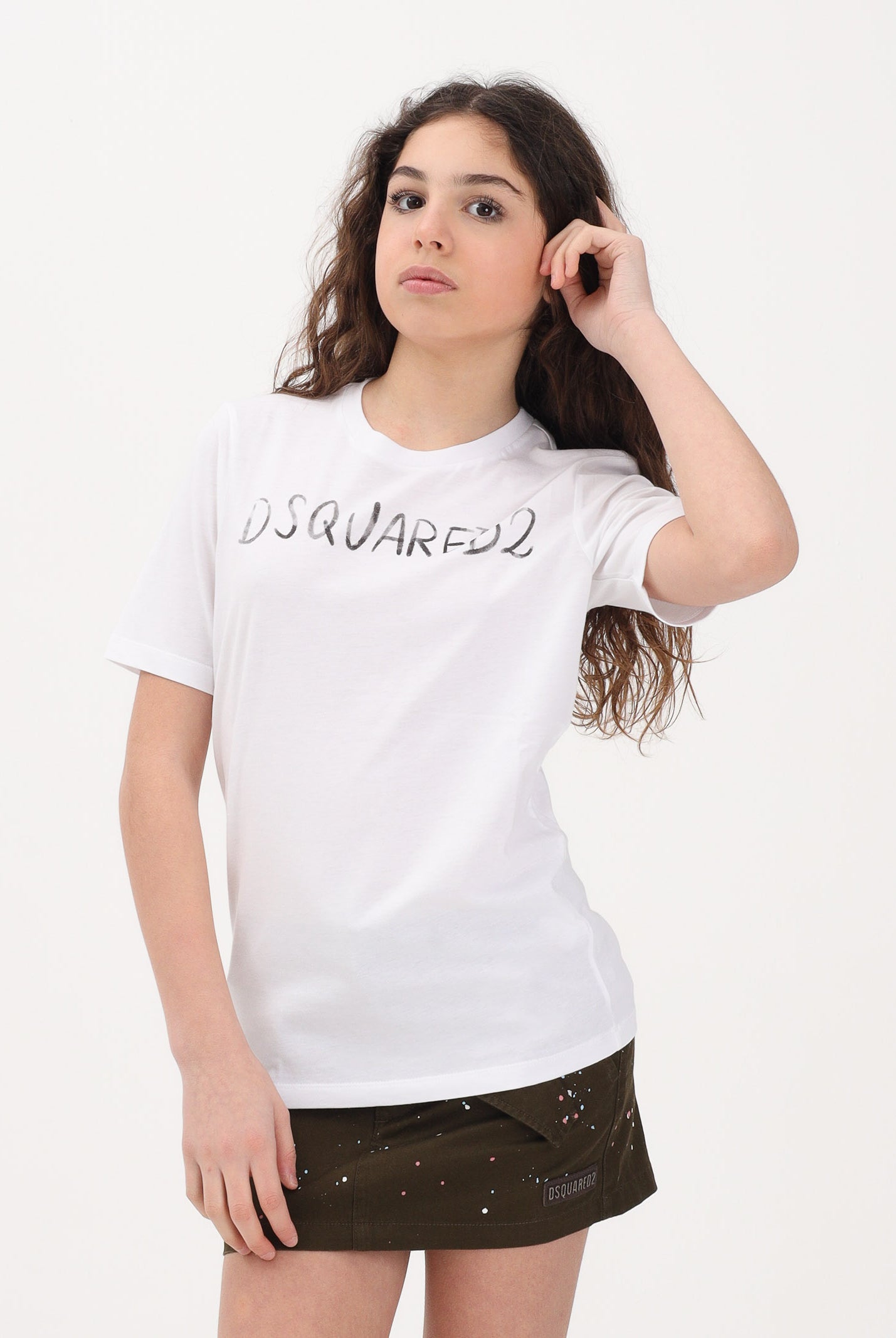 DSQUARED2 T-shirt a manica corta bianca per donna, ragazzi e bambini con logo DQ3158D0AGP DQ100 DSQUARED2