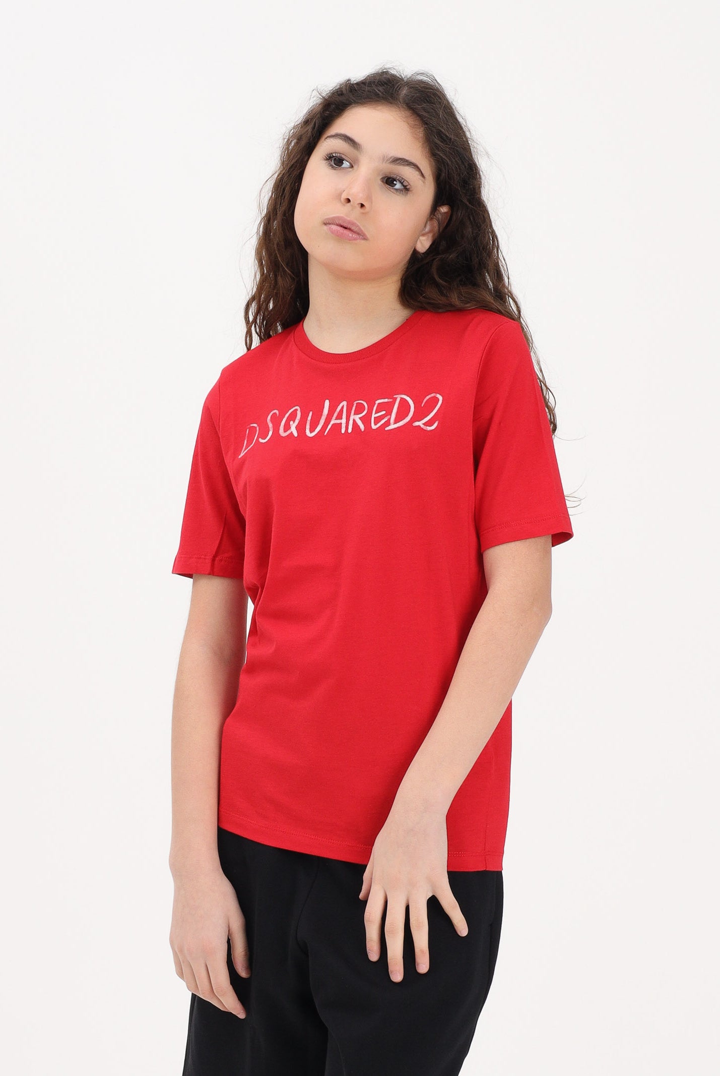 DSQUARED2 T-shirt a manica corta rossa per donna, ragazzi e bambini con logo DQ3158D0AGP DQ401 DSQUARED2