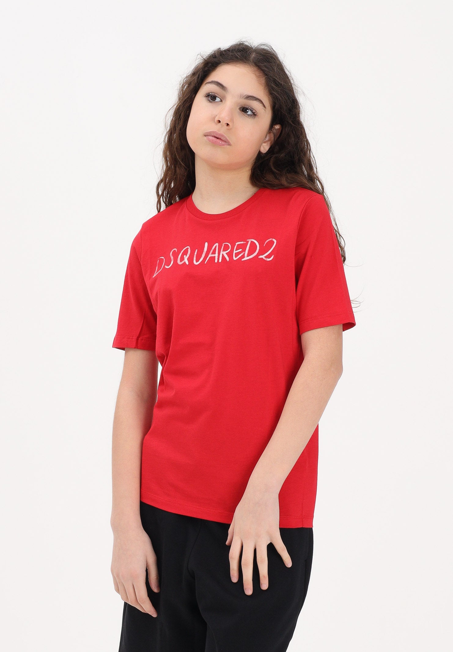 DSQUARED2 T-shirt a manica corta rossa per donna, ragazzi e bambini con logo DQ3158D0AGP DQ401 DSQUARED2
