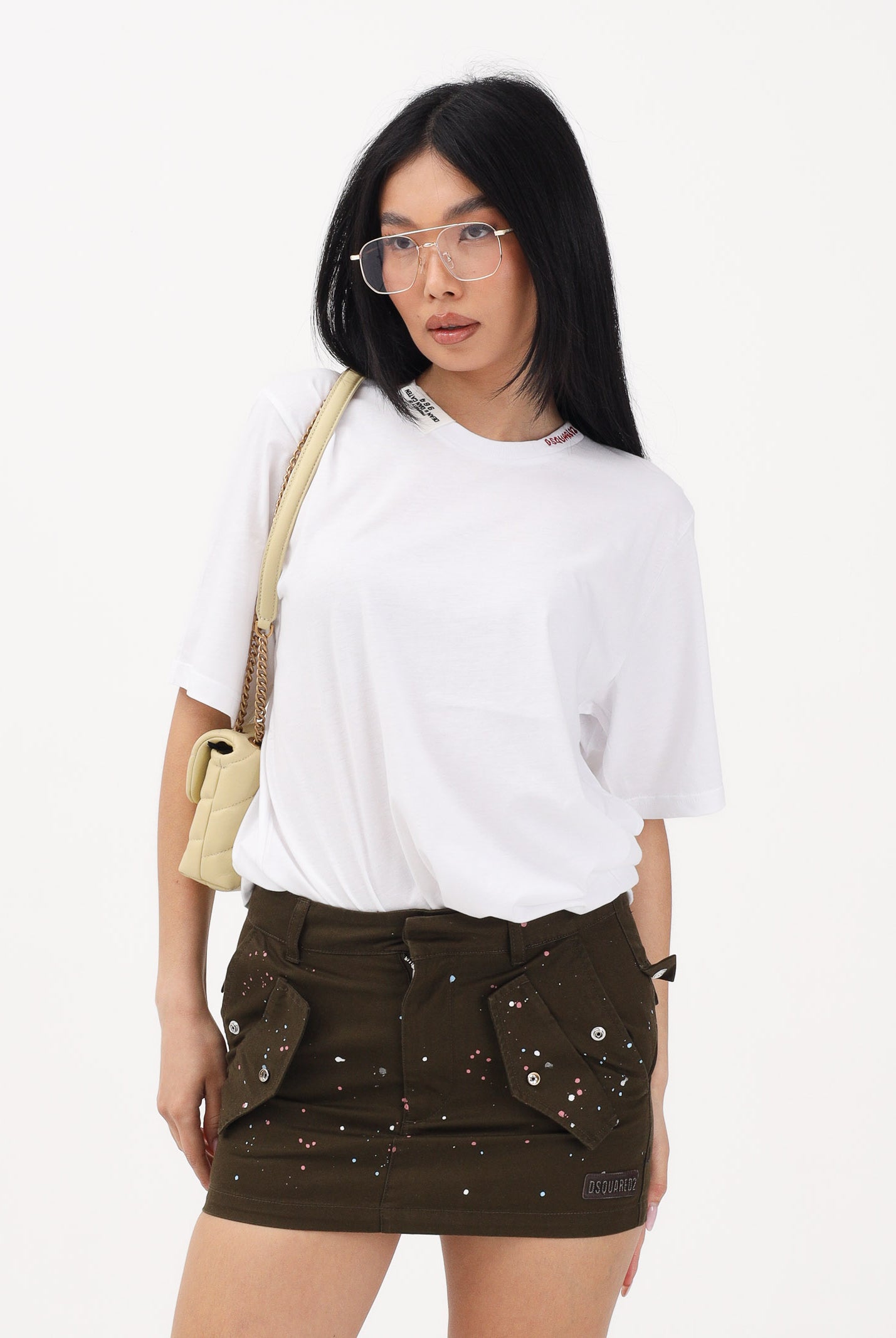 DSQUARED2 T-shirt a manica corta bianca per donna, ragazzi e bambini con logo al collo DQ3161D0AGP DQ100 DSQUARED2