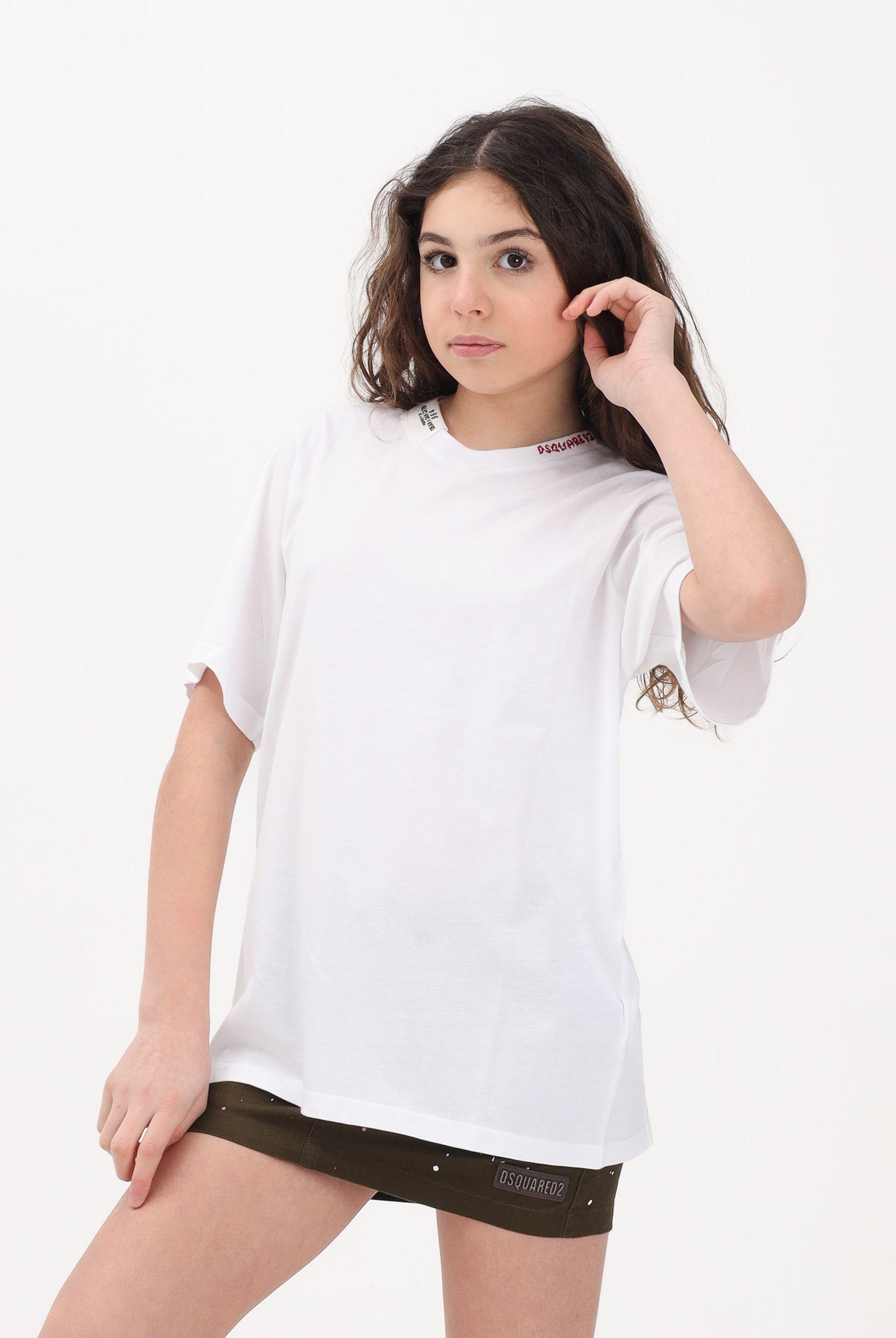 DSQUARED2 T-shirt a manica corta bianca per donna, ragazzi e bambini con logo al collo DQ3161D0AGP DQ100 DSQUARED2
