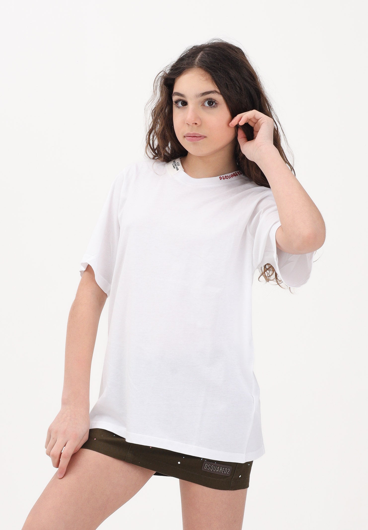 DSQUARED2 T-shirt a manica corta bianca per donna, ragazzi e bambini con logo al collo DQ3161D0AGP DQ100 DSQUARED2