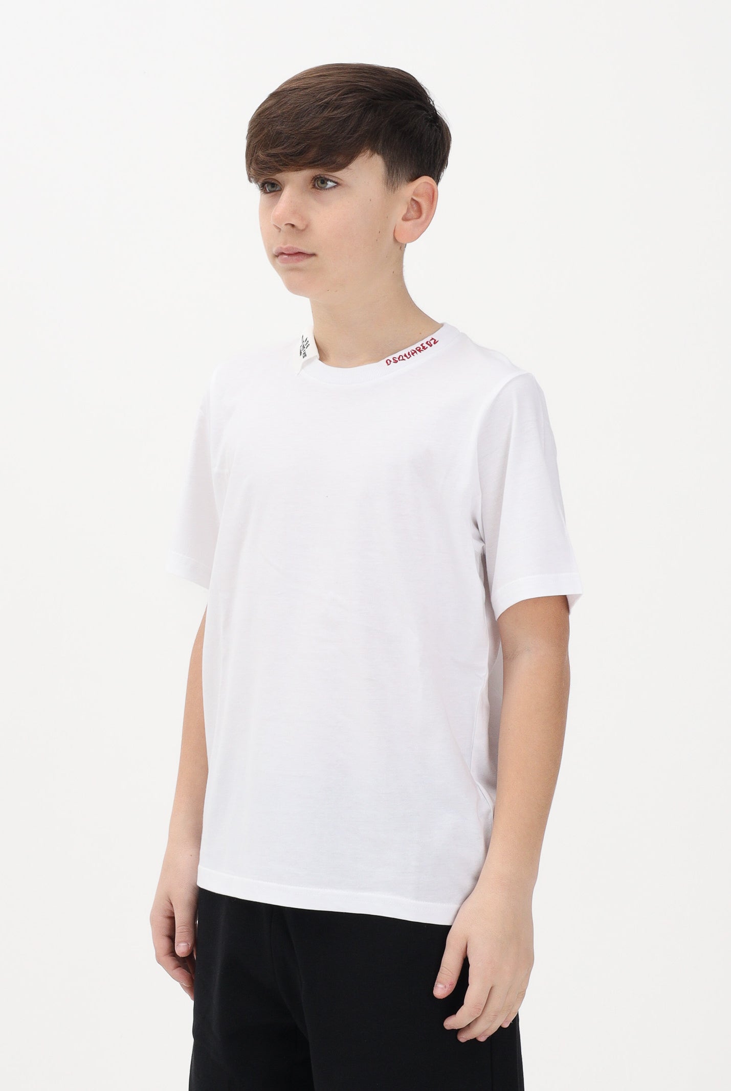 DSQUARED2 T-shirt a manica corta bianca per donna, ragazzi e bambini con logo al collo DQ3161D0AGP DQ100 DSQUARED2