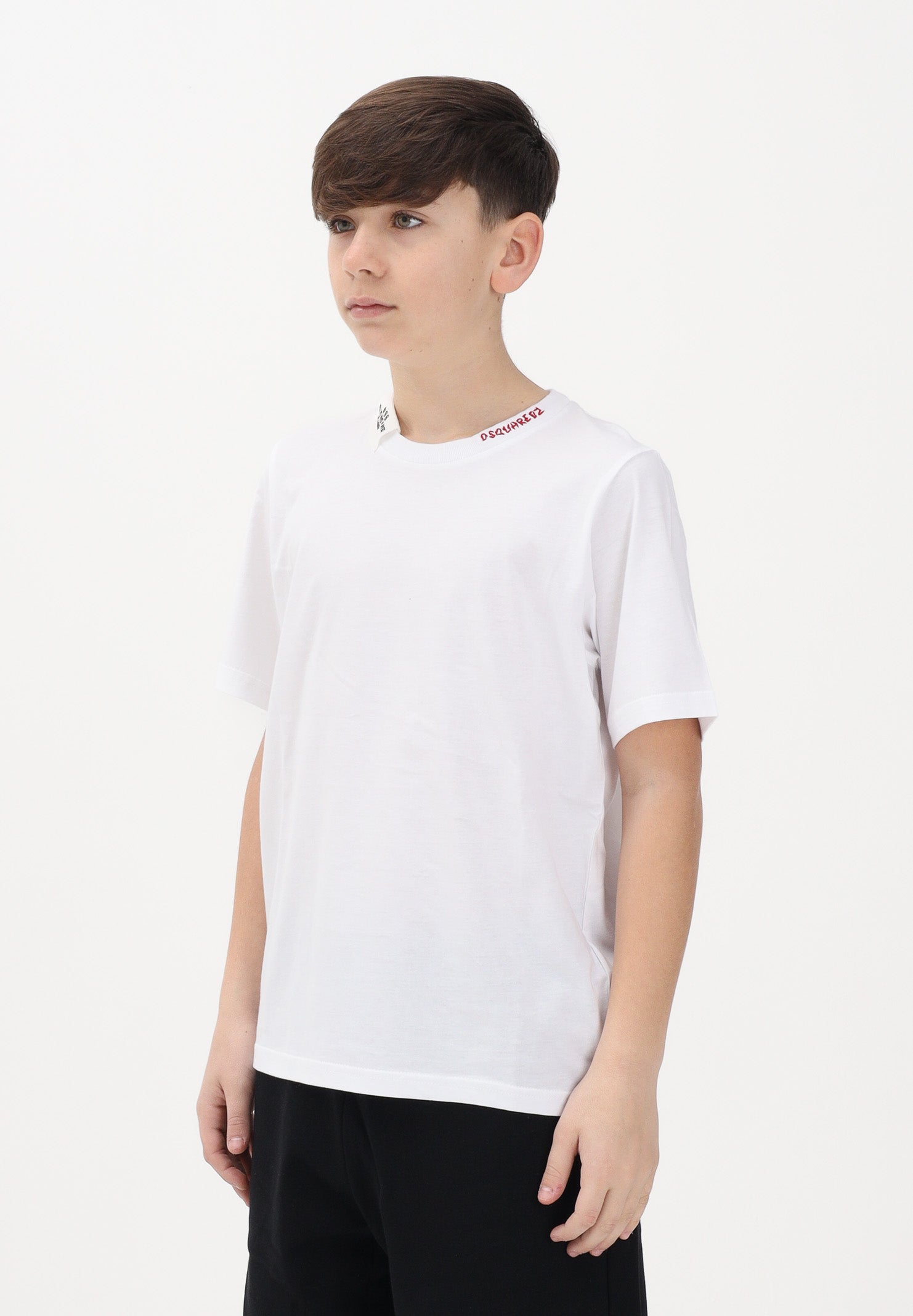 DSQUARED2 T-shirt a manica corta bianca per donna, ragazzi e bambini con logo al collo DQ3161D0AGP DQ100 DSQUARED2