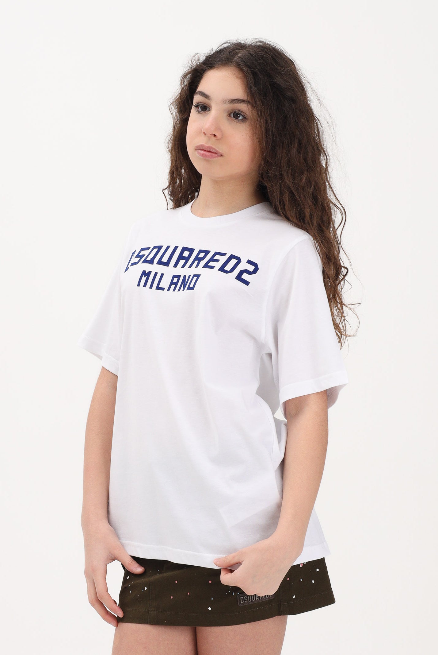 DSQUARED2 T-shirt a manica corta bianca per donna, ragazzi e bambini con stampa logo DQ3164D0015 DQ100 DSQUARED2