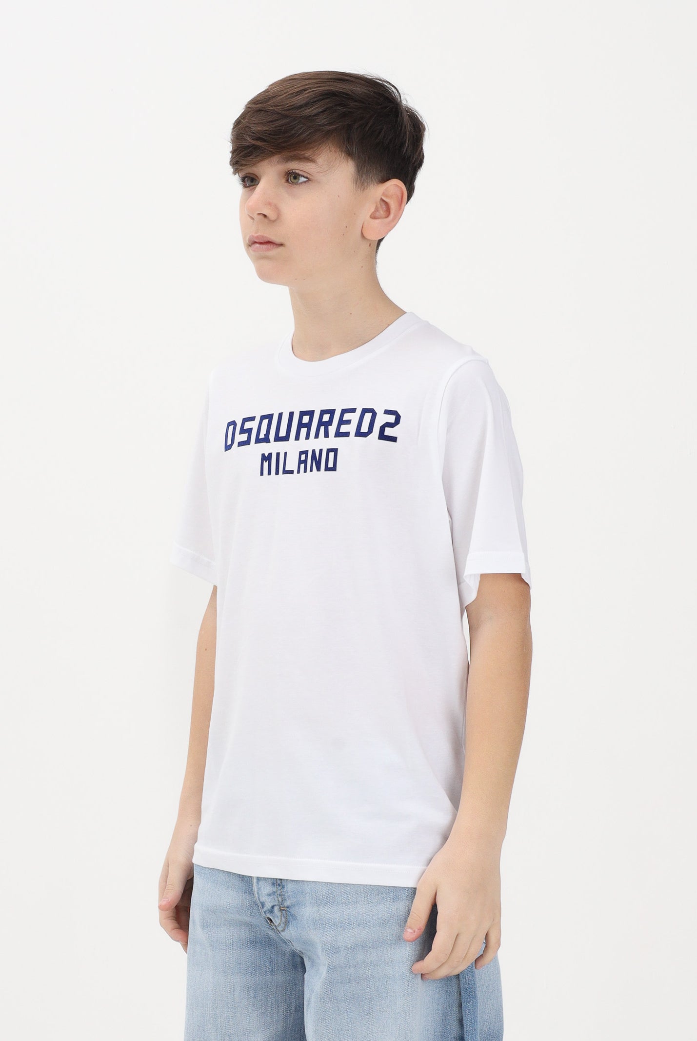 DSQUARED2 T-shirt a manica corta bianca per donna, ragazzi e bambini con stampa logo DQ3164D0015 DQ100 DSQUARED2