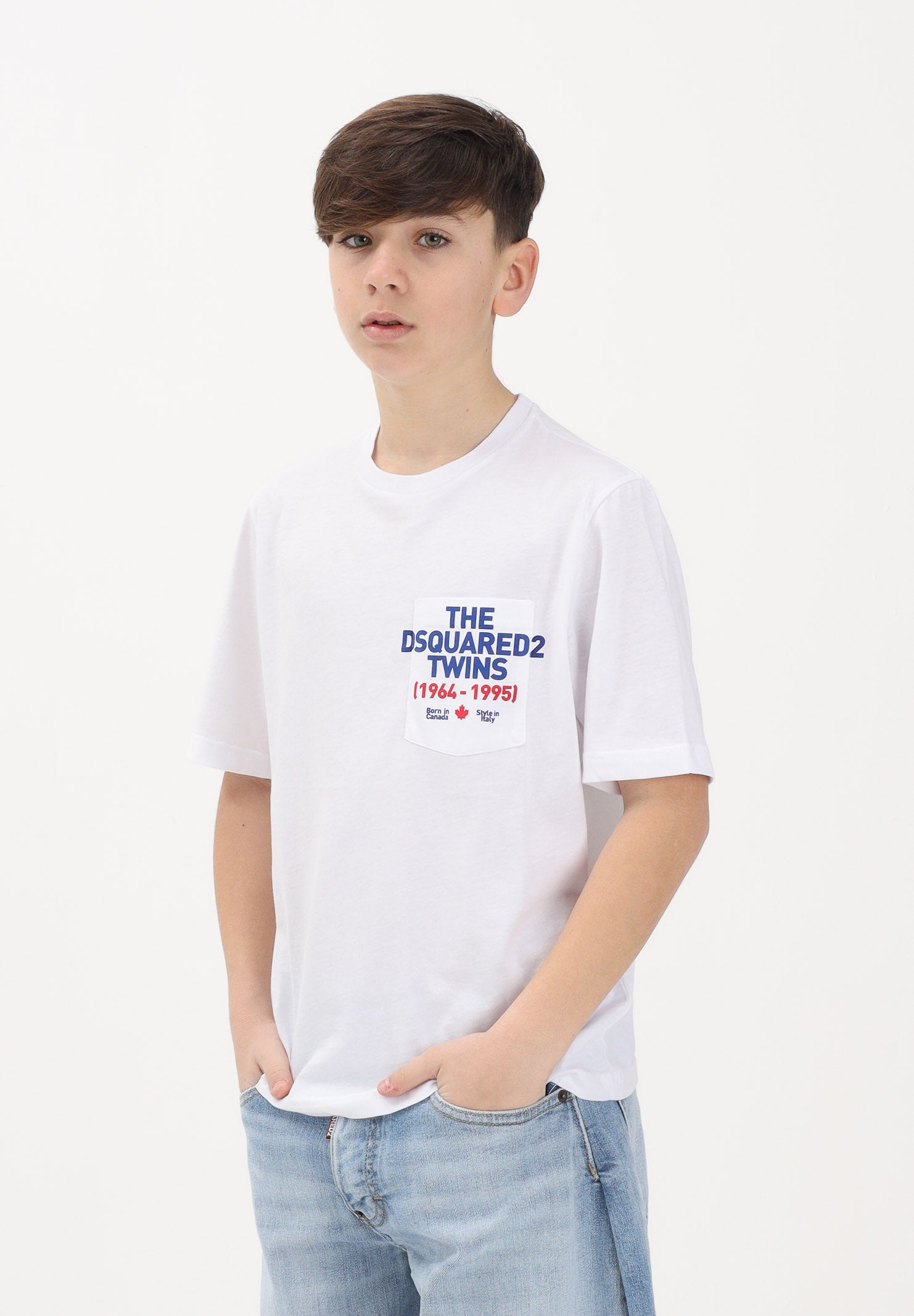 DSQUARED2 T-shirt a manica corta bianca per donna, ragazzi e bambini con stampa DQ3166D004G DQ100 DSQUARED2