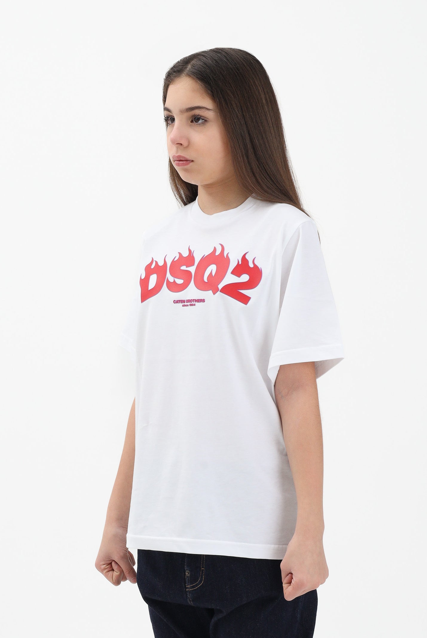DSQUARED2 T-shirt a manica corta bianca per donna, ragazzi e bambini con logo DSQ2 DQ3168D00XM DQ100 DSQUARED2