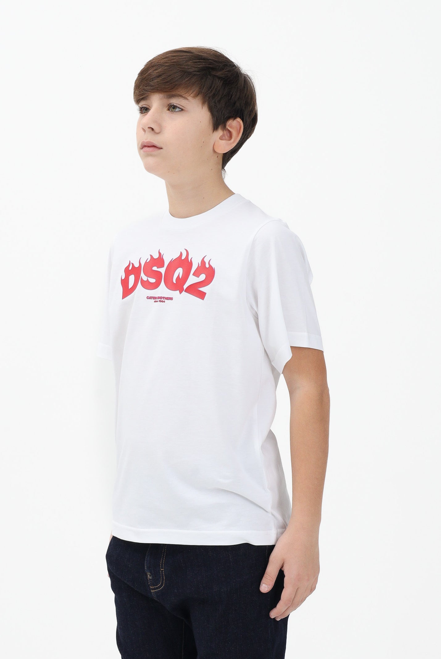 DSQUARED2 T-shirt a manica corta bianca per donna, ragazzi e bambini con logo DSQ2 DQ3168D00XM DQ100 DSQUARED2