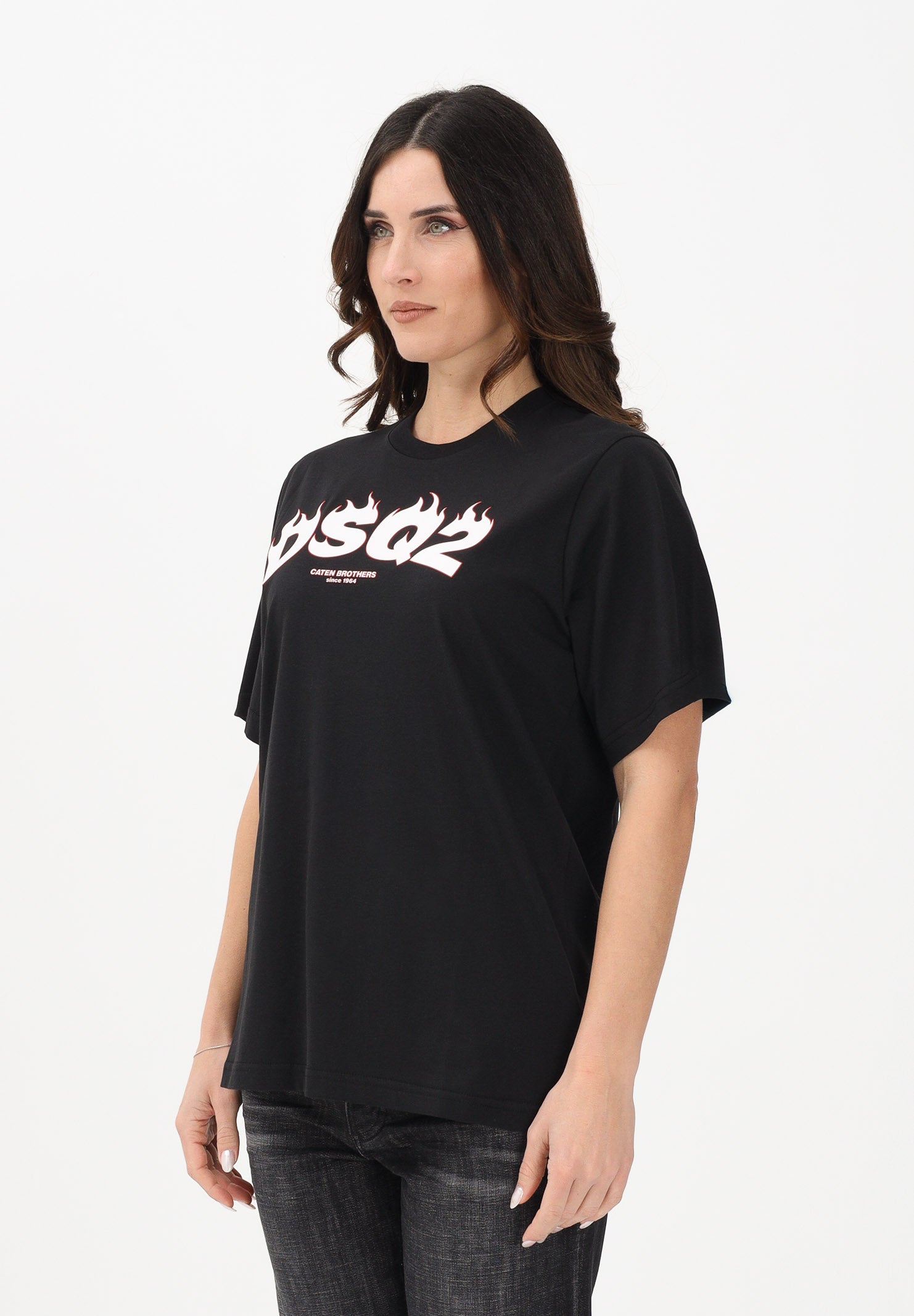 DSQUARED2 T-shirt a manica corta nera per donna, ragazzi e bambini con logo DSQ2 DQ3168D00XM DQ900 DSQUARED2